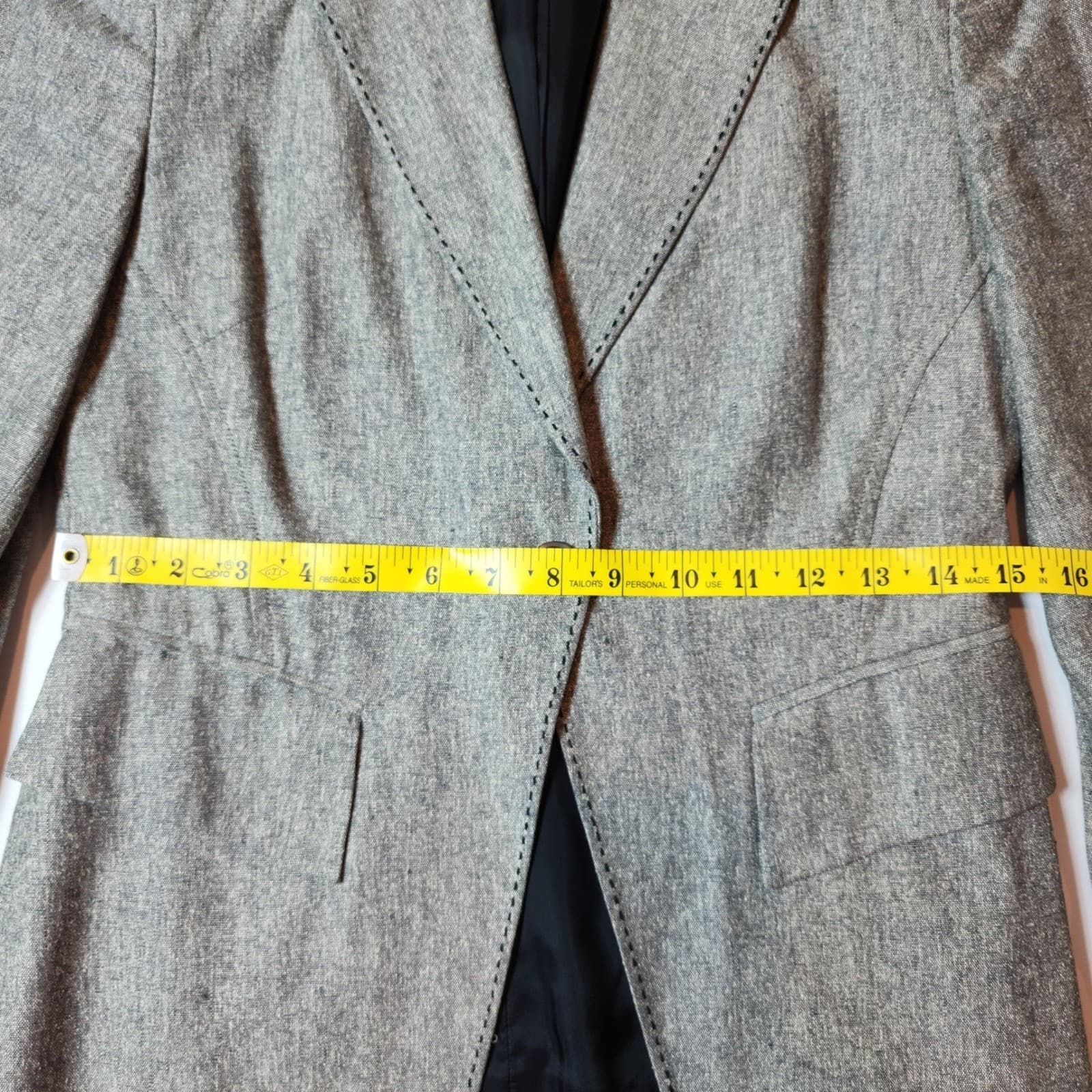 Banana Republic Silk Linen Blazer Grey Pick Stitch Single Button Jacket Size 0 - Thumbnail 6