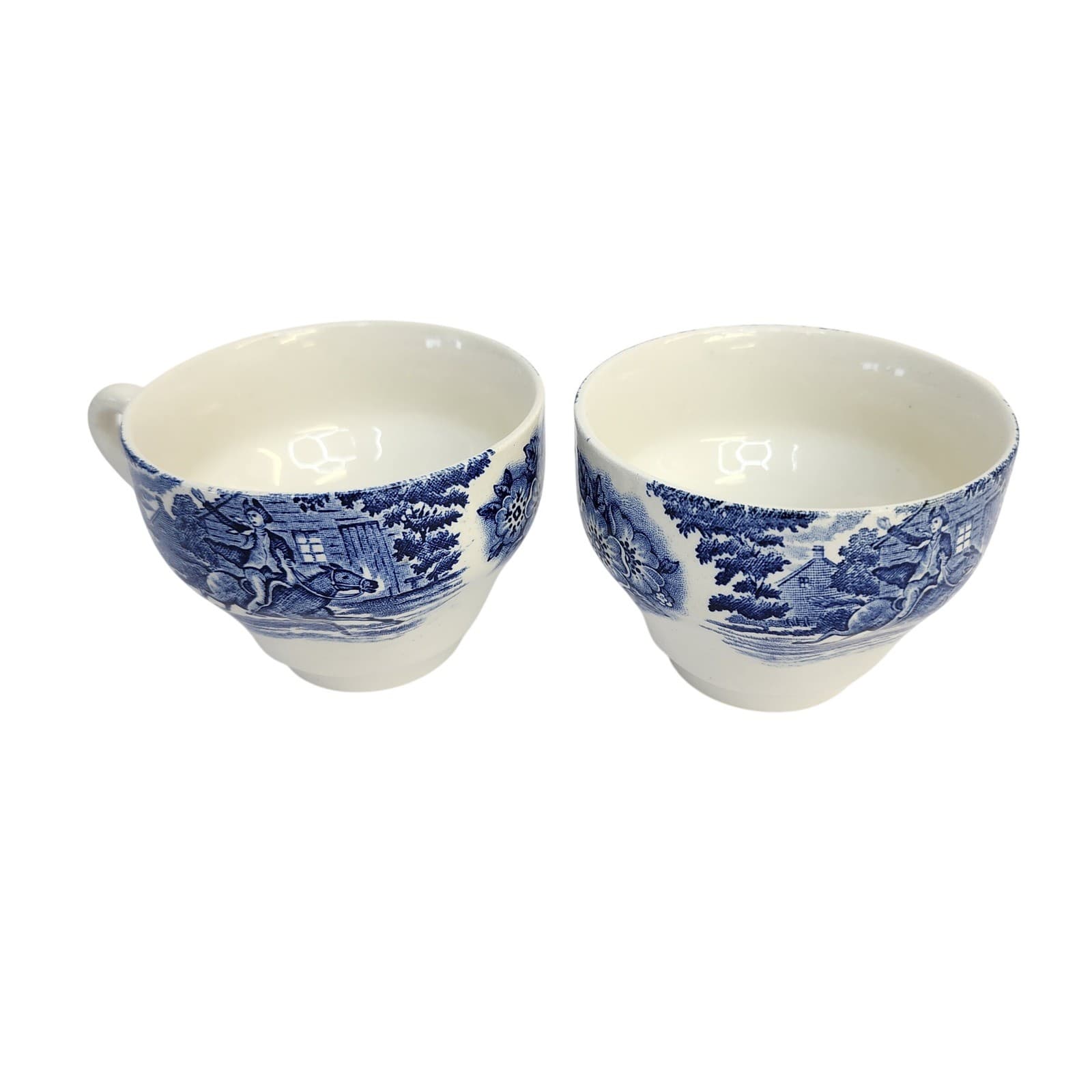 Vintage England Blue White Transferware Tea Cups Paul Revere Midnight RideSet 2 - Thumbnail 2