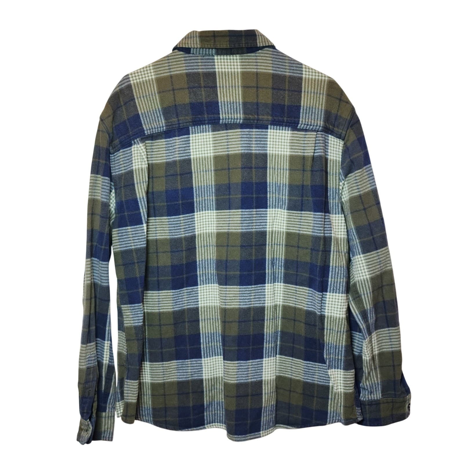 Dip Men's XXL Flannel Shirt Long Sleeve Plaid Button Down Olive Navy Blue - Thumbnail 2