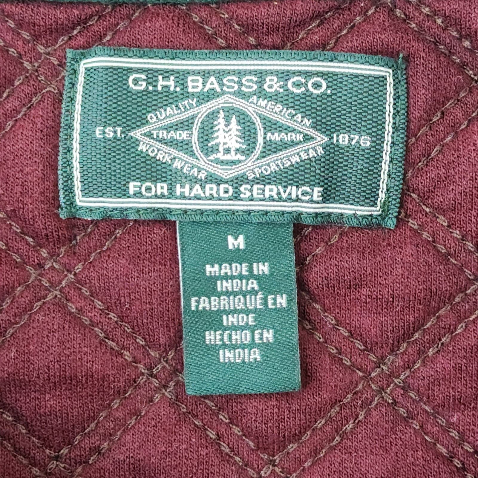 GH Bass Mens Medium Burgundy Quilted Shoulder Quarter Zip Pullover Sweater - Thumbnail 4