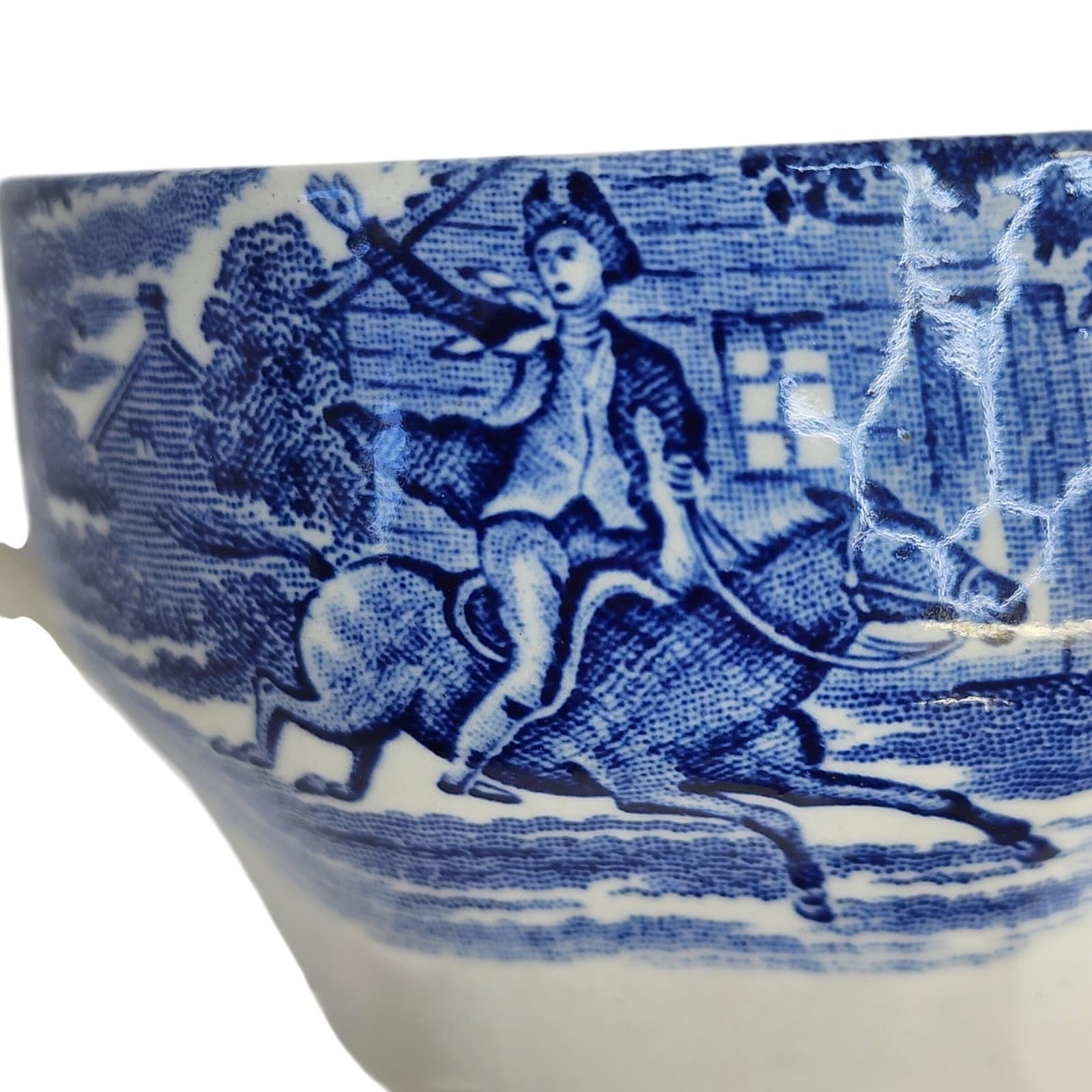Vintage England Blue White Transferware Tea Cups Paul Revere Midnight RideSet 2 - Thumbnail 3