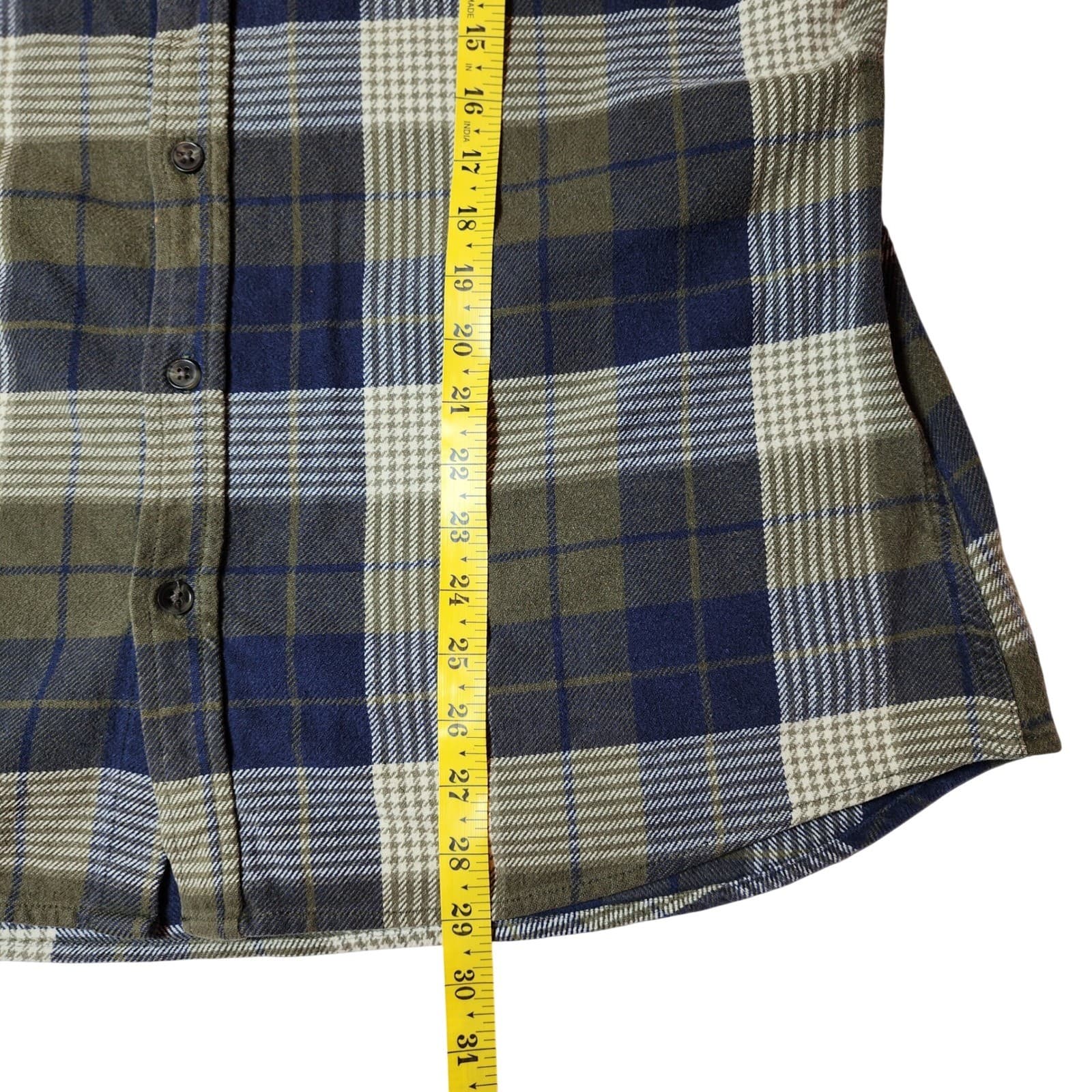 Dip Men's XXL Flannel Shirt Long Sleeve Plaid Button Down Olive Navy Blue - Thumbnail 7