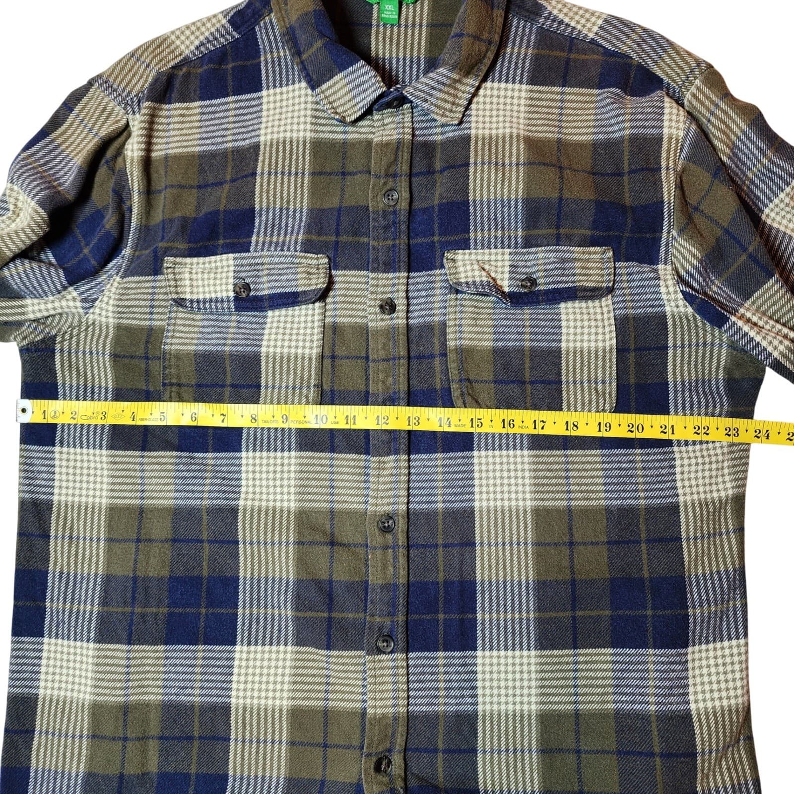 Dip Men's XXL Flannel Shirt Long Sleeve Plaid Button Down Olive Navy Blue - Thumbnail 6