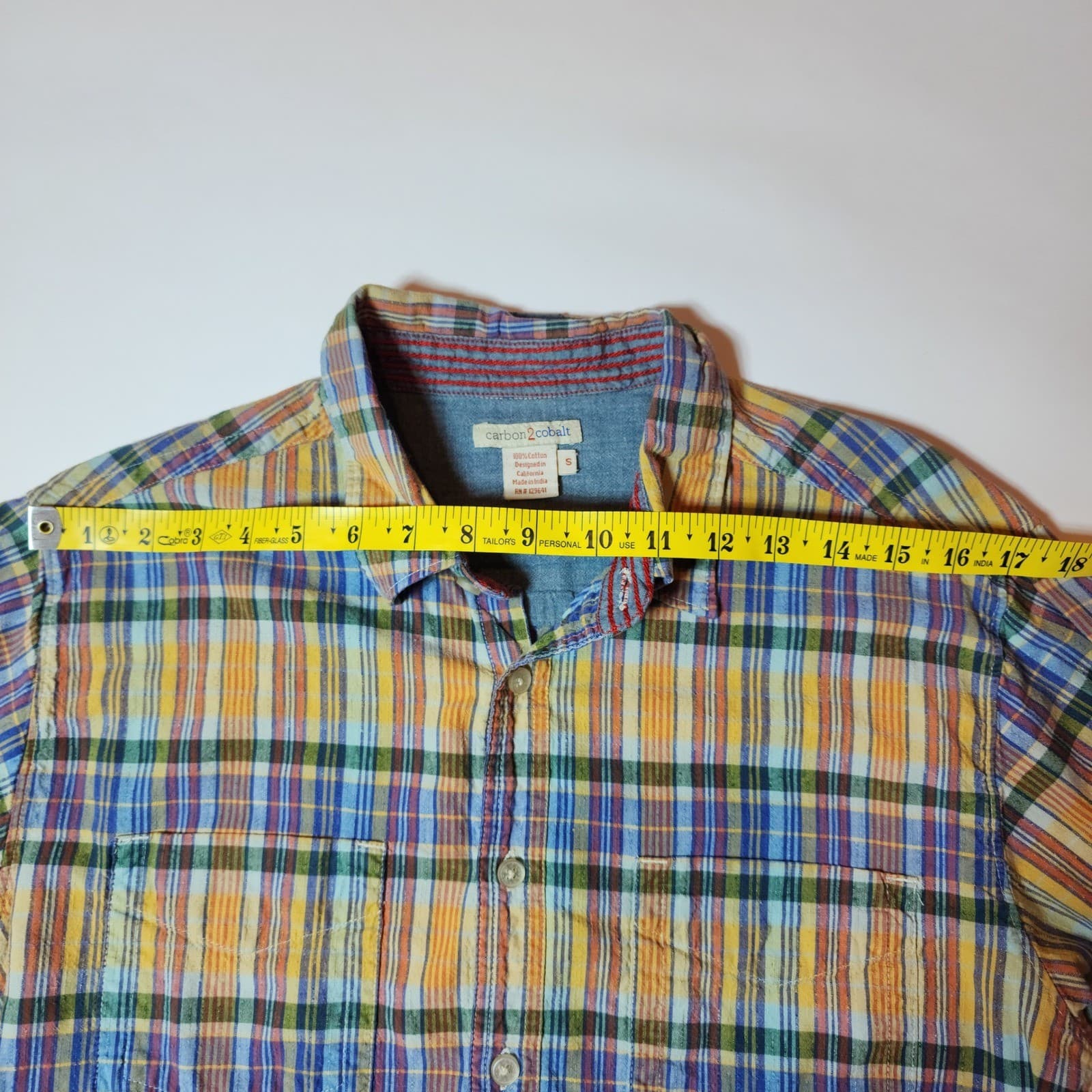 Carbon 2 Cobalt Mens Small Plaid Button Down Shirt Long Sleeve Cotton - Thumbnail 4