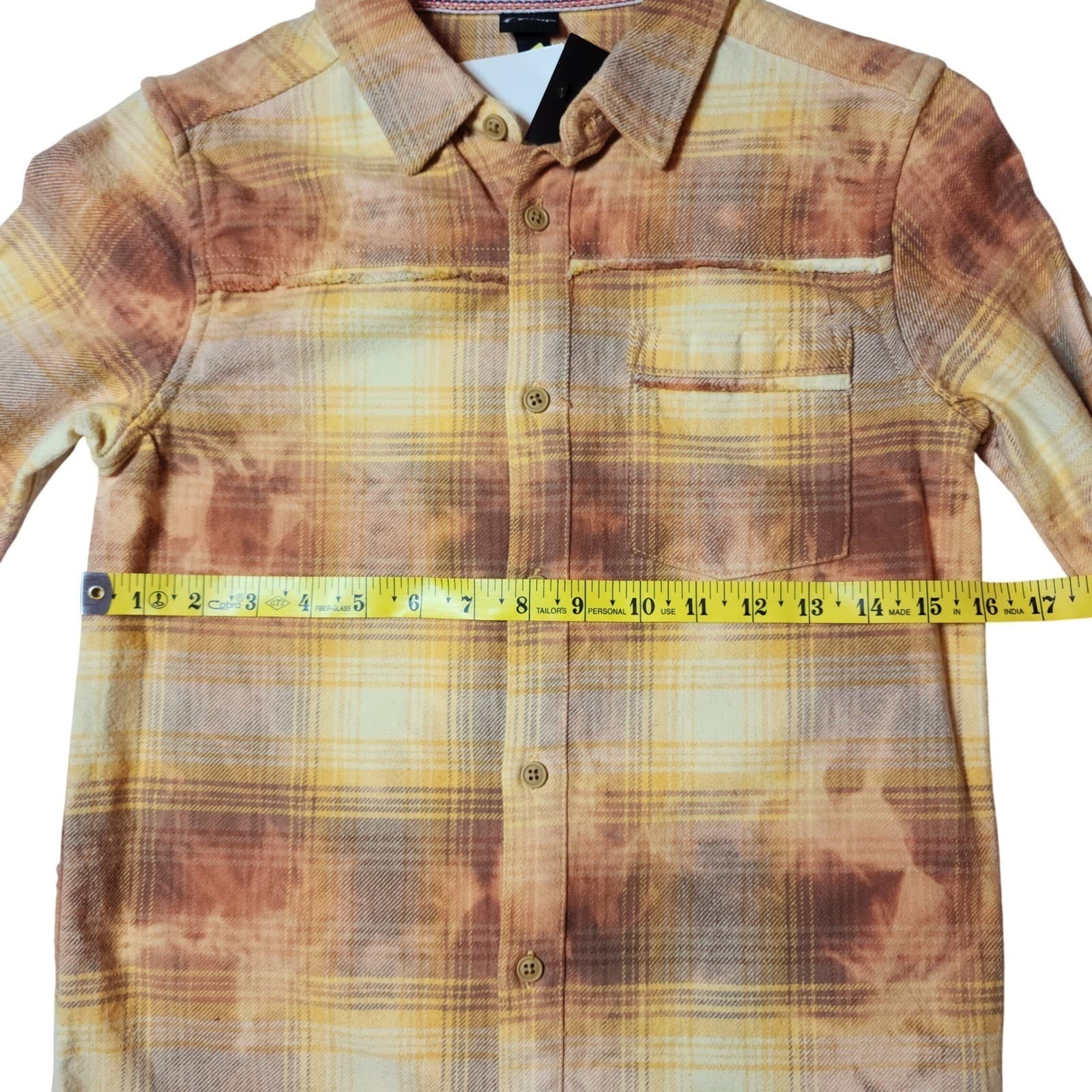 Art Class Yellow Plaid Bleach Wash Long Sleeve Frayed Hem Flannel Shirt M NWT - Thumbnail 6