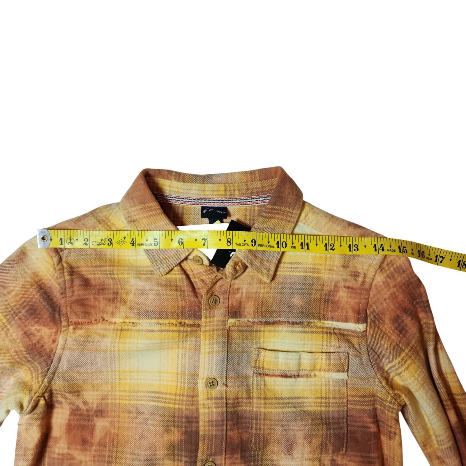 Art Class Yellow Plaid Bleach Wash Long Sleeve Frayed Hem Flannel Shirt M NWT - Thumbnail 5