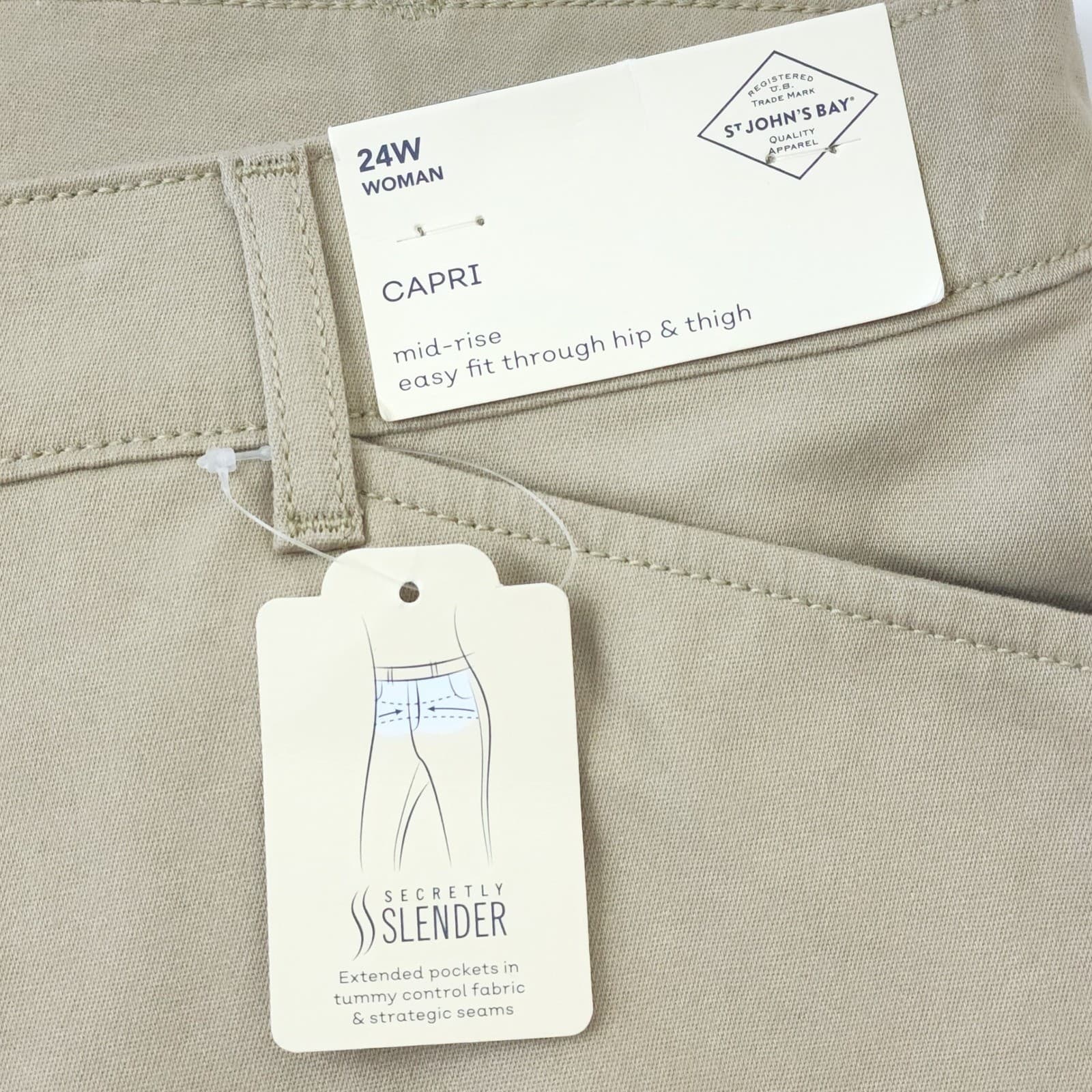 St Johns Bay Womens 24W Khaki Secretly Slender Mid Rise Capri Pants NWT - Thumbnail 3