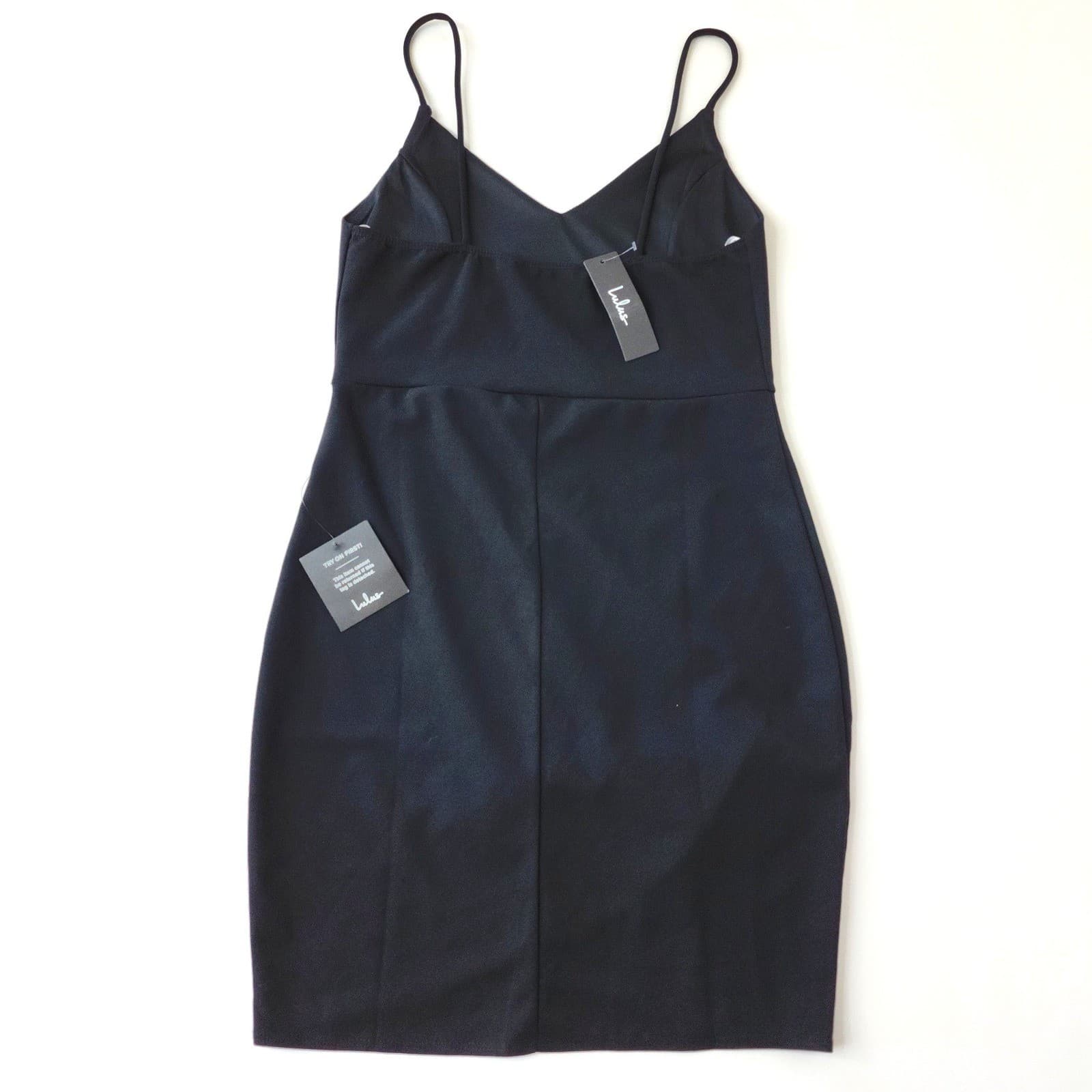 Lulus Reinette Black Wrap Midi Dress Bodycon Cocktail Size L NWT - Thumbnail 2