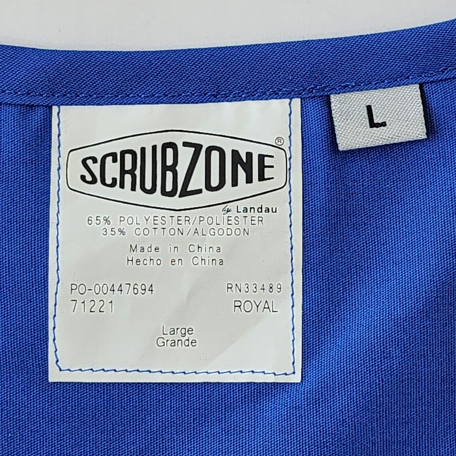 ScrubZone by Landau Royal Blue Medical Scrub Set V-Neck Top Pants Large NWT - Thumbnail 4