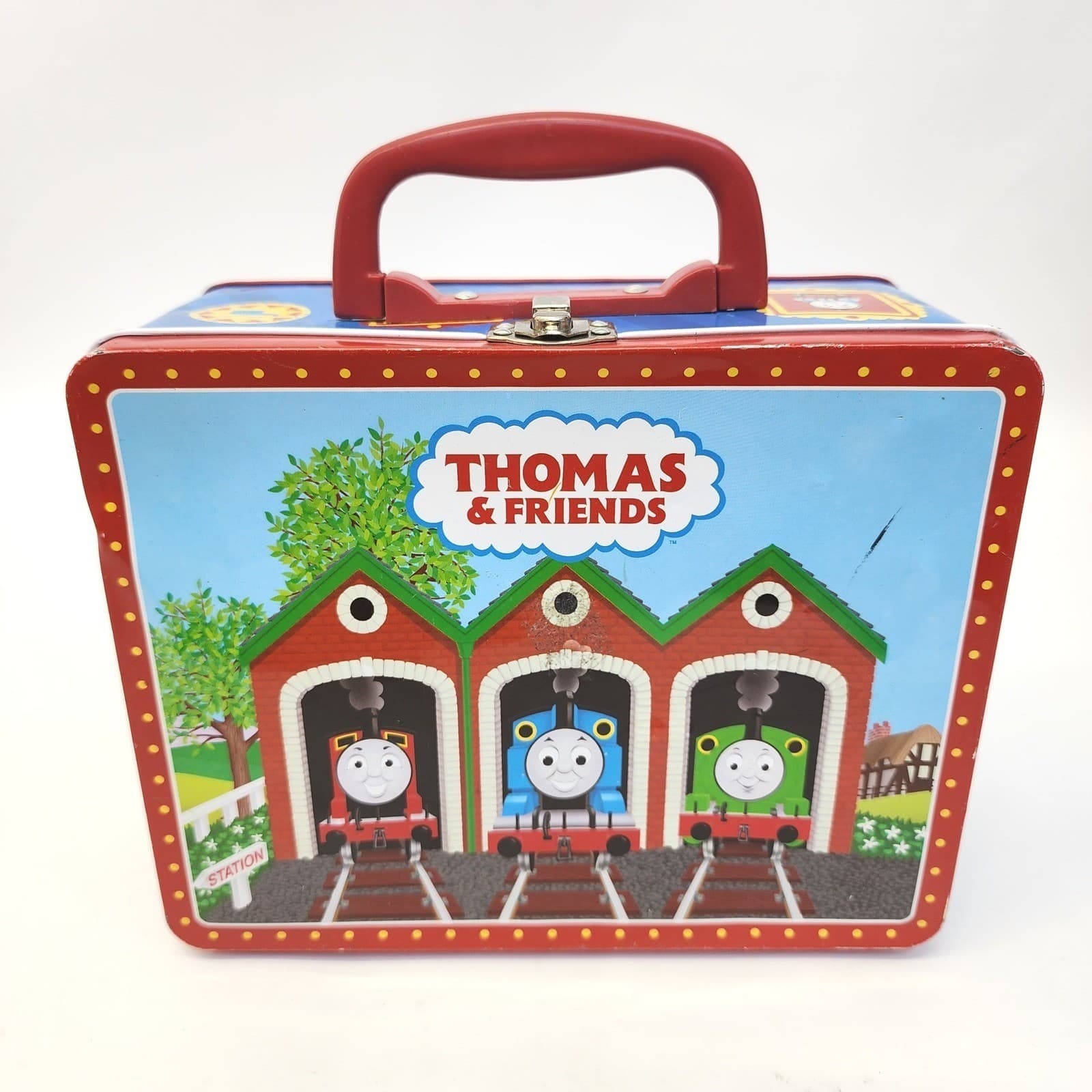 VINTAGE Thomas and Friends Tin Lunch Box Schylling 2002 Metal Toy Storage Case - Thumbnail 2