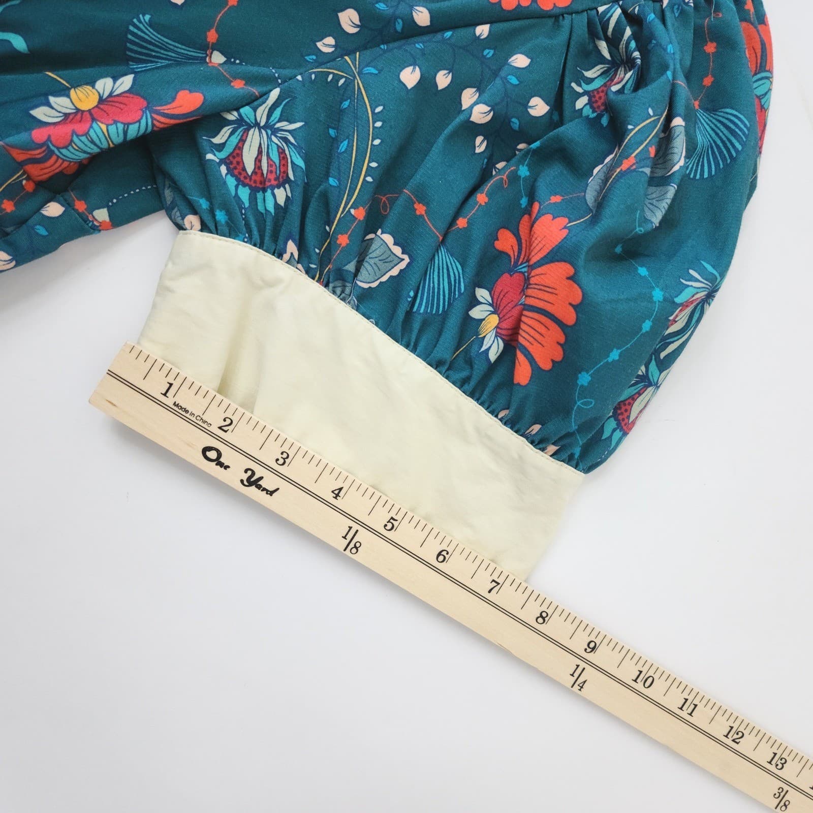 Unique Vintage Teal Floral Retro Fit Flare Swing Dress Cream Collar 1X 16 NWOT - Thumbnail 5