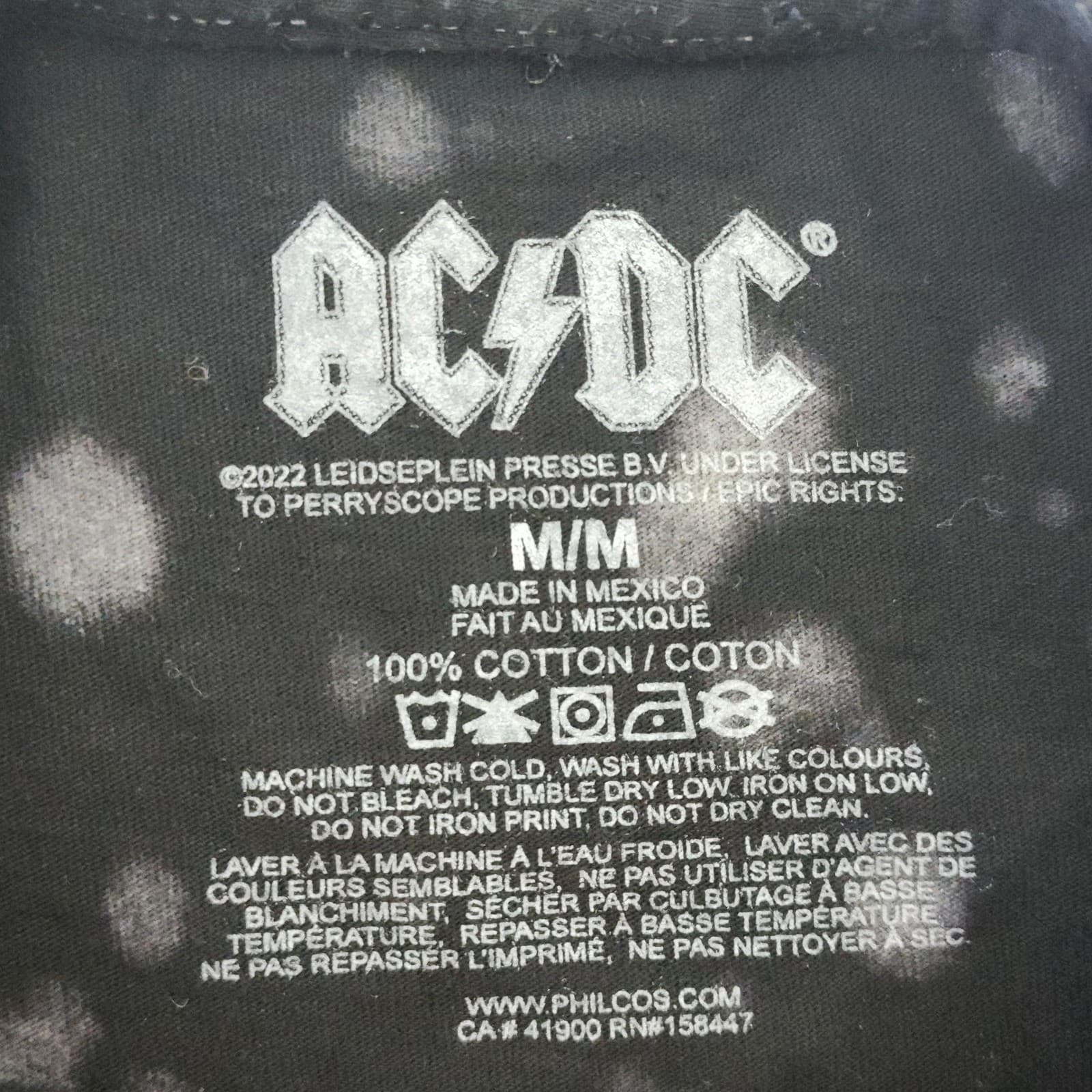 ACDC 1980 US Tour Bleach Splatter Cropped Graphic T-Shirt Black Men's Large - Thumbnail 3