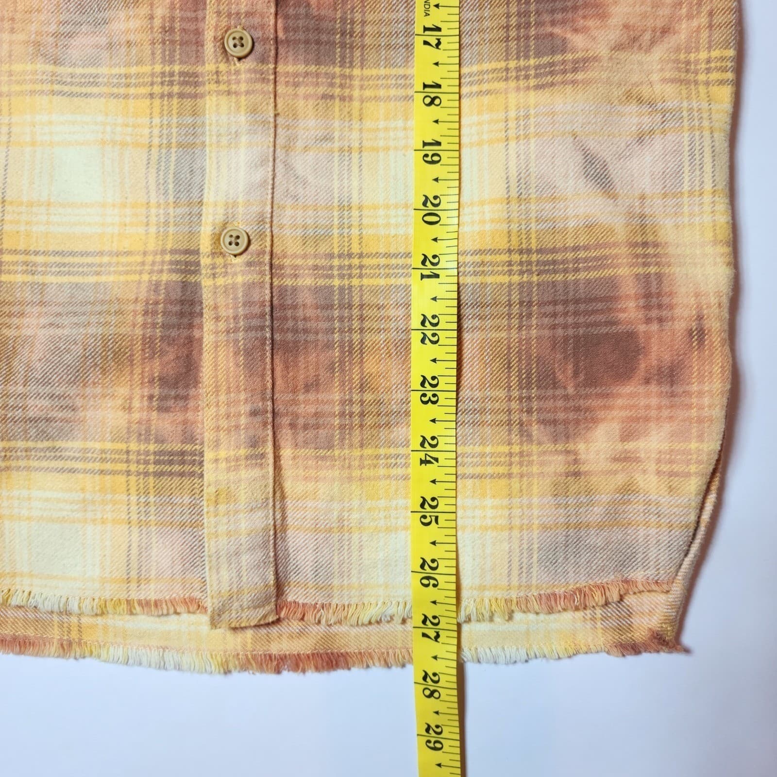 Art Class Yellow Plaid Bleach Wash Long Sleeve Frayed Hem Flannel Shirt M NWT - Thumbnail 7