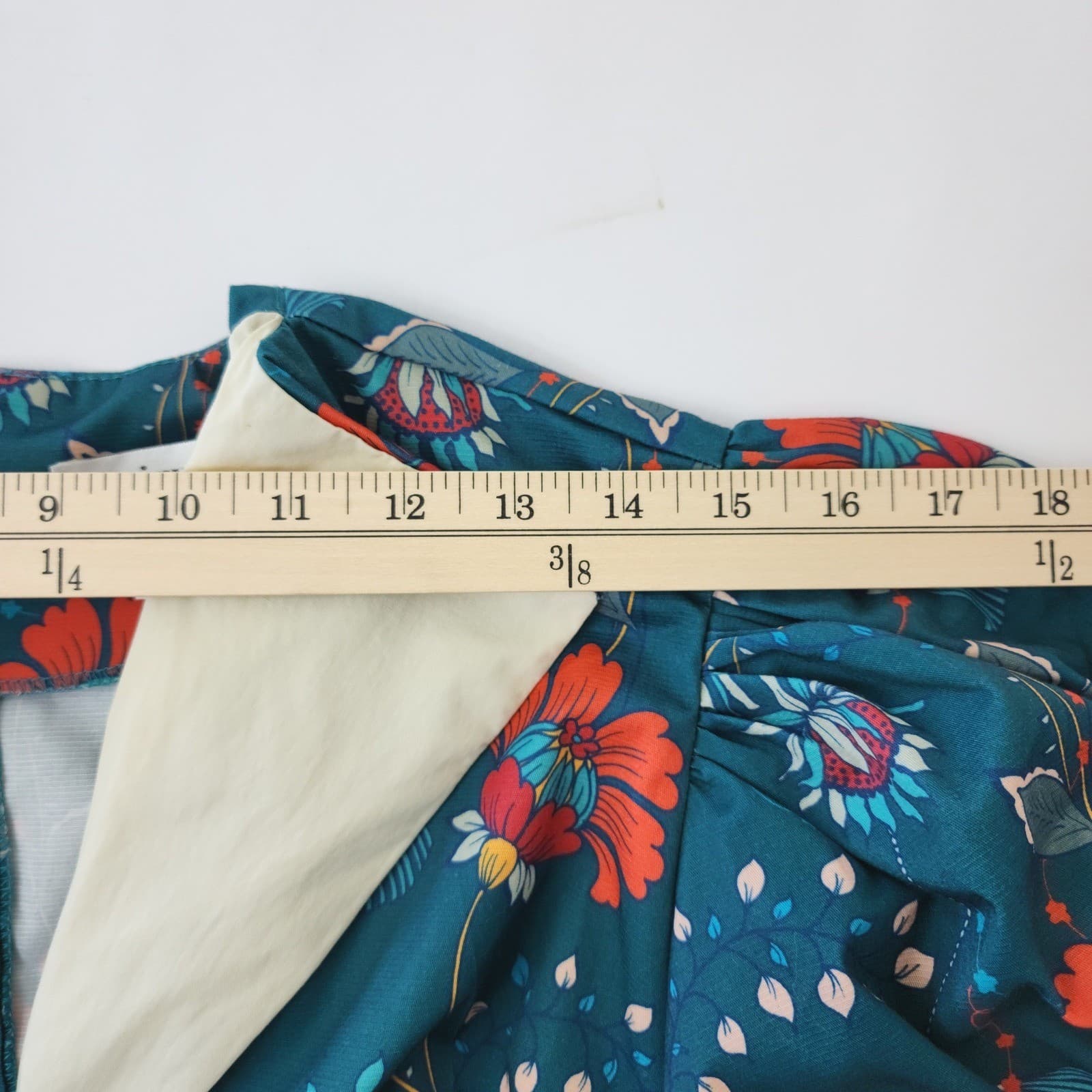 Unique Vintage Teal Floral Retro Fit Flare Swing Dress Cream Collar 1X 16 NWOT - Thumbnail 4