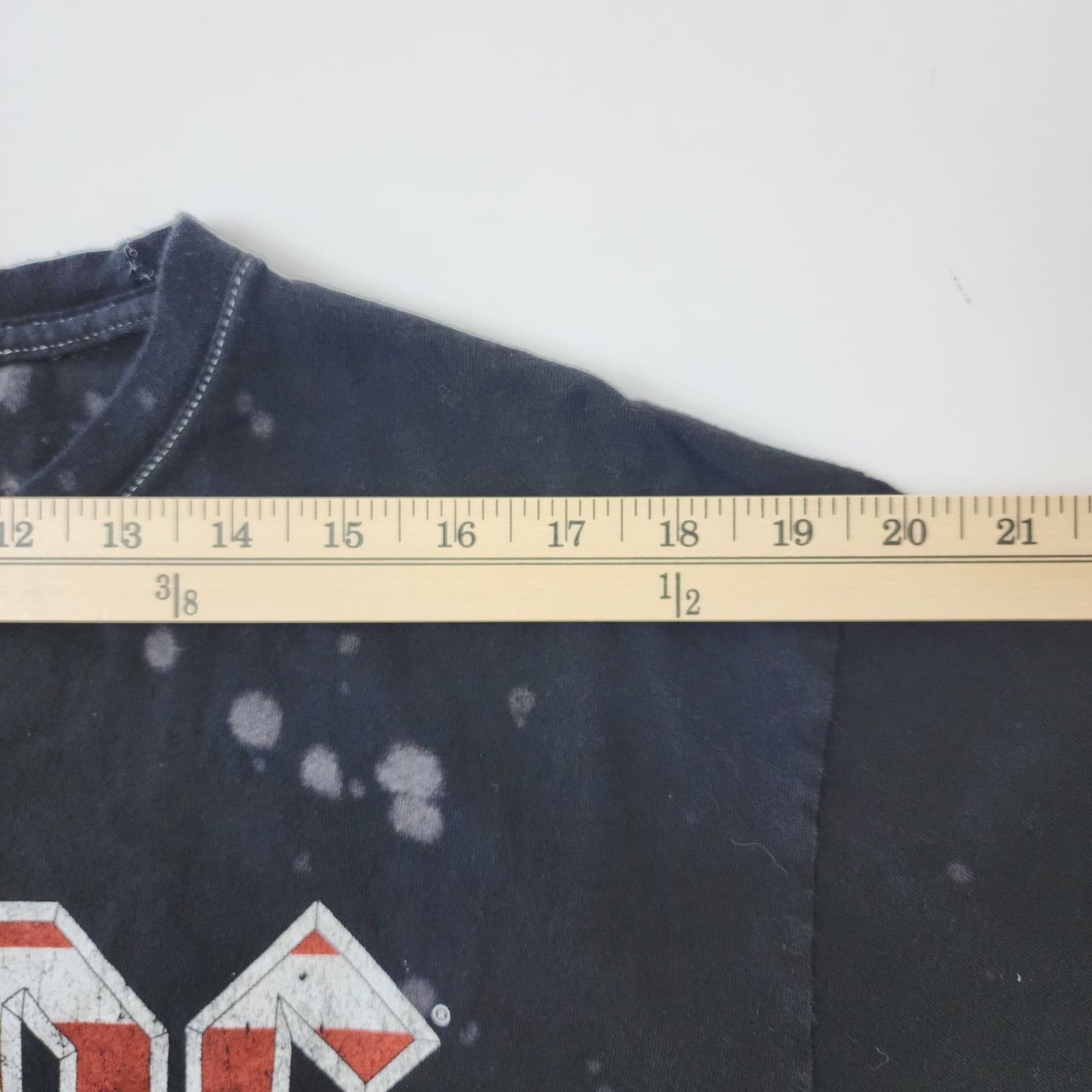 ACDC 1980 US Tour Bleach Splatter Cropped Graphic T-Shirt Black Men's Large - Thumbnail 6