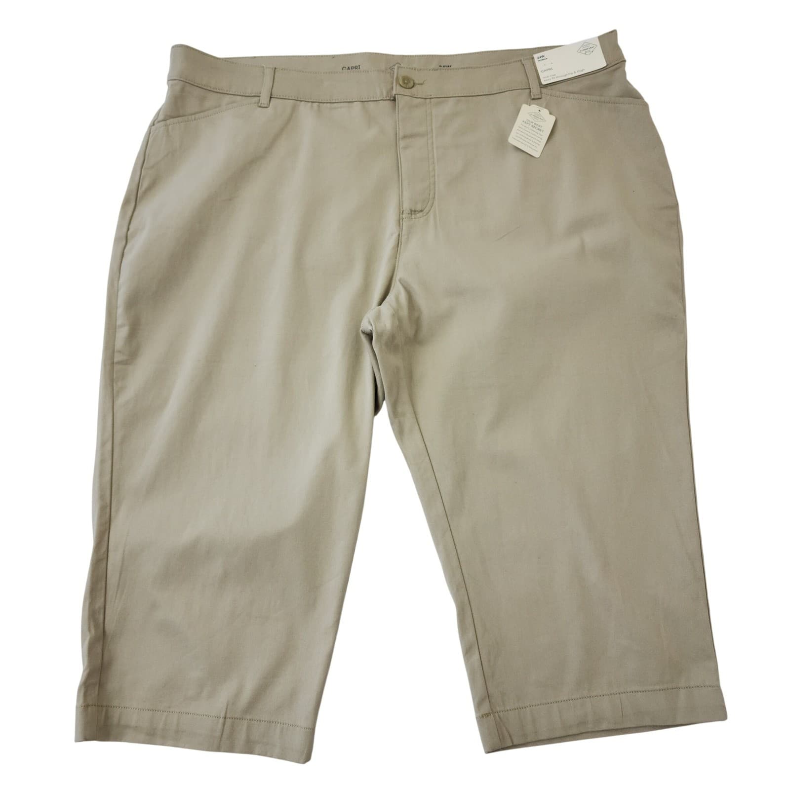 St Johns Bay Womens 24W Khaki Secretly Slender Mid Rise Capri Pants NWT