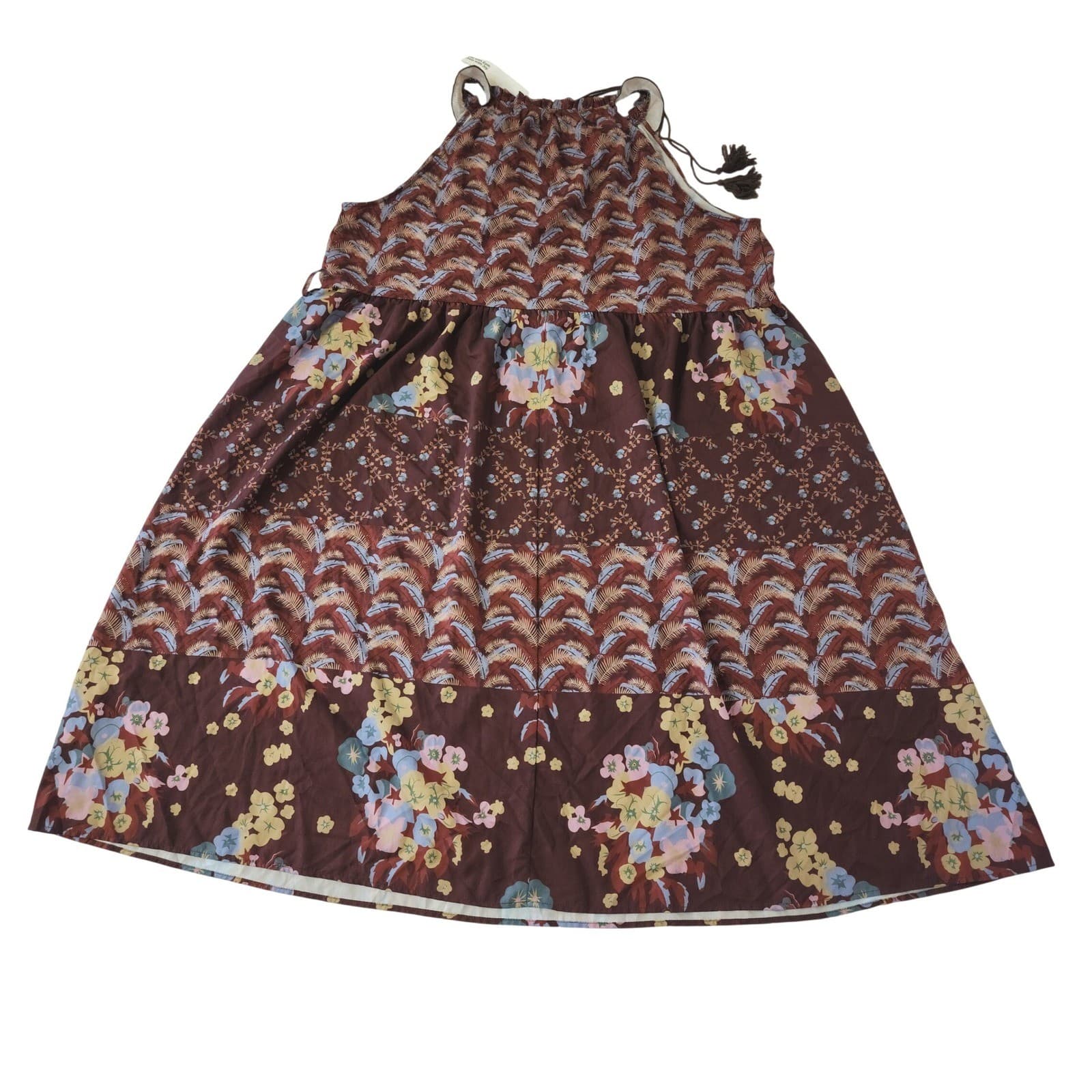 BloomChic Halter Floral Palm Print Tassel Dress Brown Blue Plus Size 22-24 NWT - Thumbnail 2