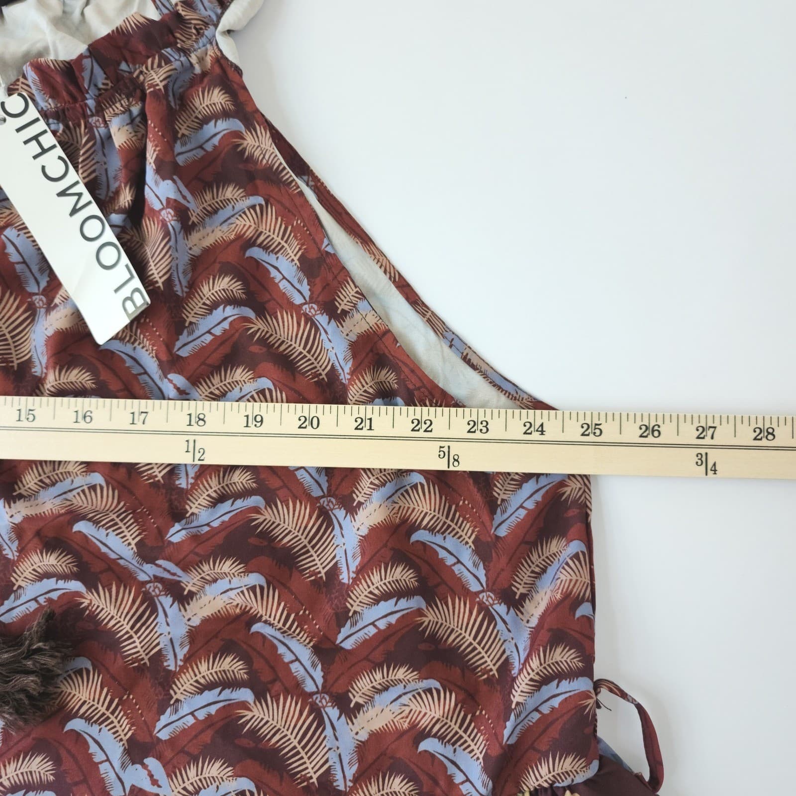 BloomChic Halter Floral Palm Print Tassel Dress Brown Blue Plus Size 22-24 NWT - Thumbnail 6