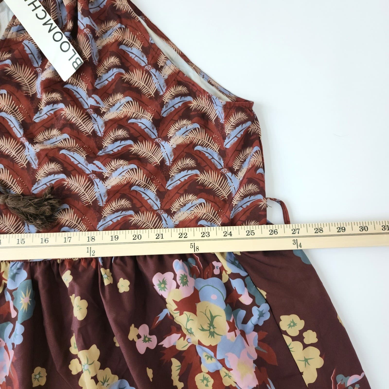 BloomChic Halter Floral Palm Print Tassel Dress Brown Blue Plus Size 22-24 NWT - Thumbnail 5