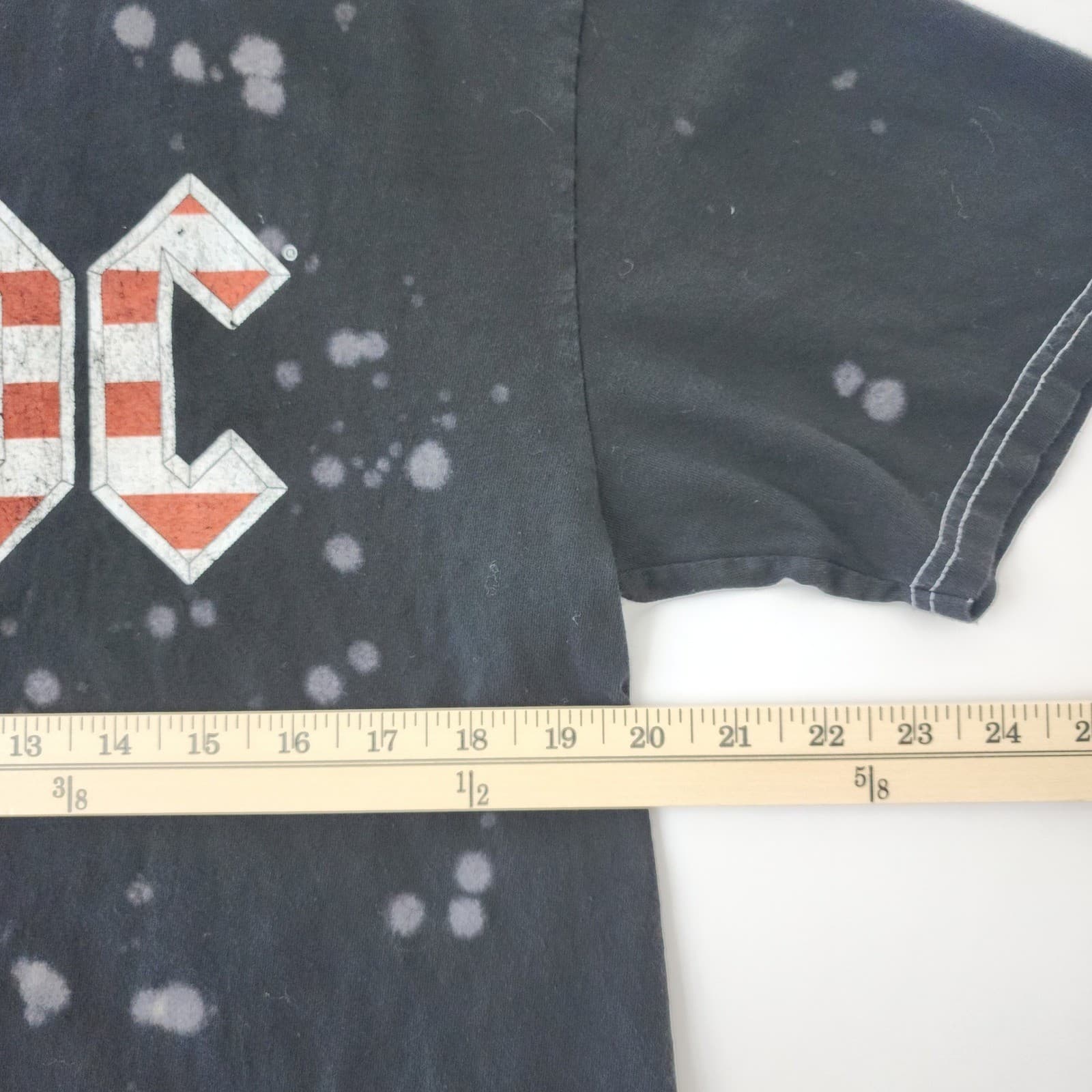 ACDC 1980 US Tour Bleach Splatter Cropped Graphic T-Shirt Black Men's Large - Thumbnail 5