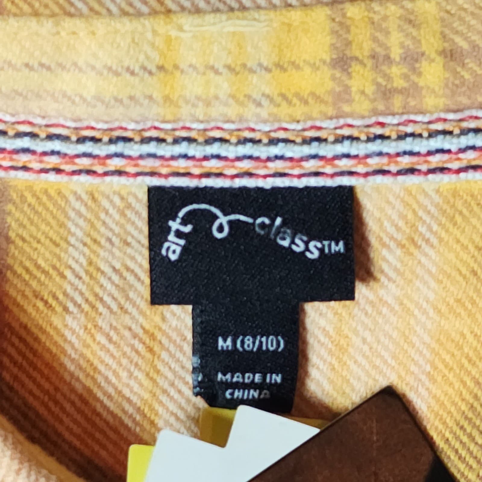 Art Class Yellow Plaid Bleach Wash Long Sleeve Frayed Hem Flannel Shirt M NWT - Thumbnail 3