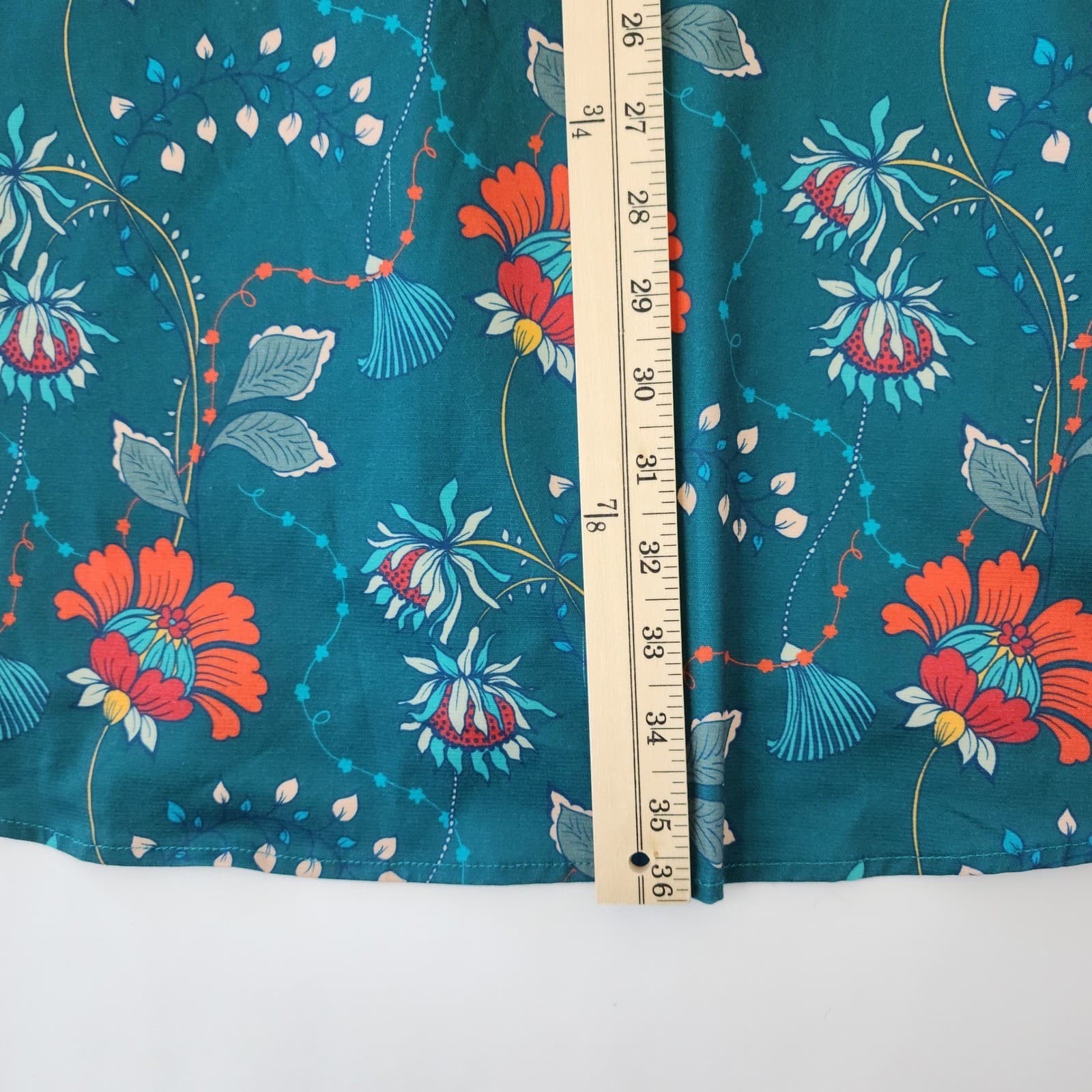 Unique Vintage Teal Floral Retro Fit Flare Swing Dress Cream Collar 1X 16 NWOT - Thumbnail 2