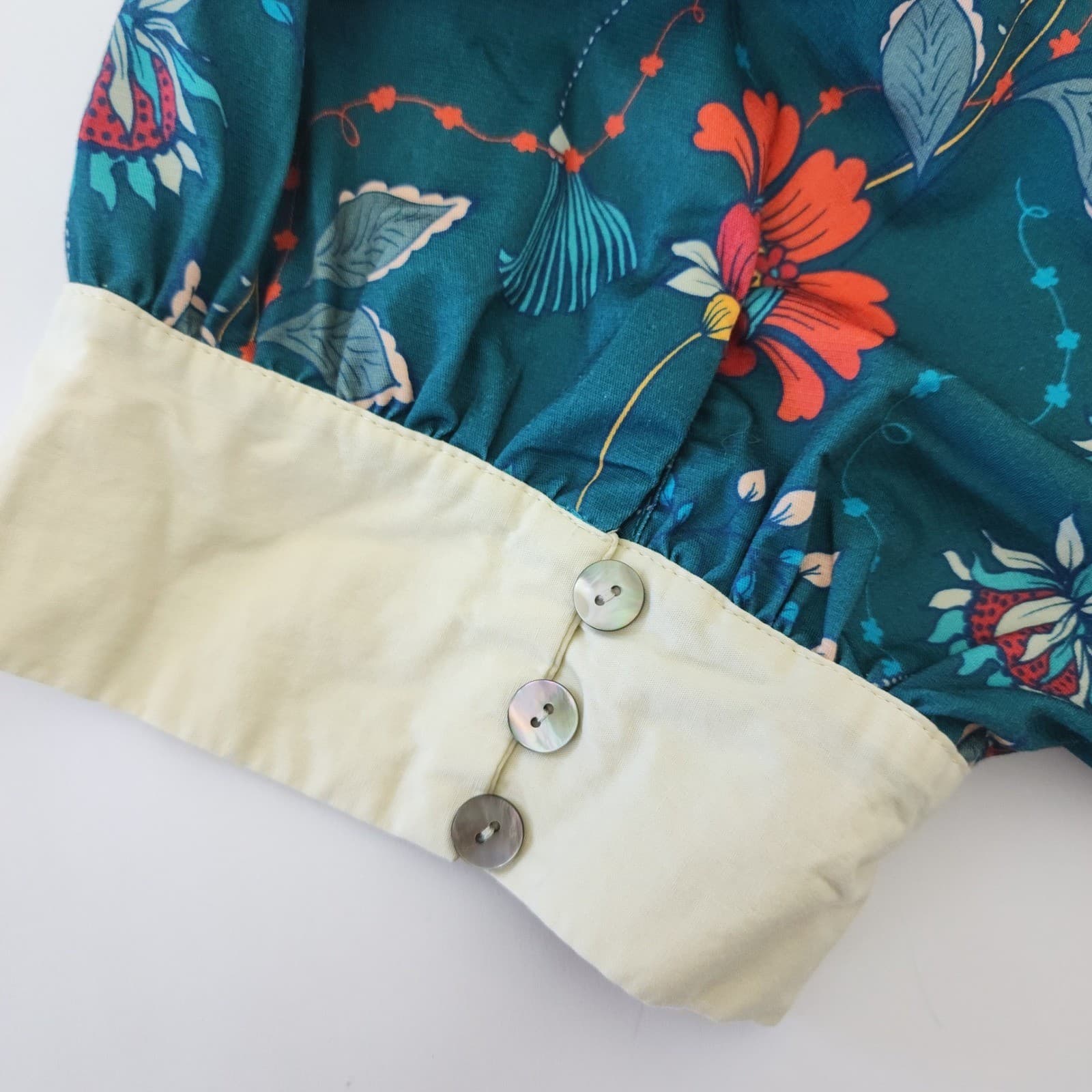 Unique Vintage Teal Floral Retro Fit Flare Swing Dress Cream Collar 1X 16 NWOT - Thumbnail 10