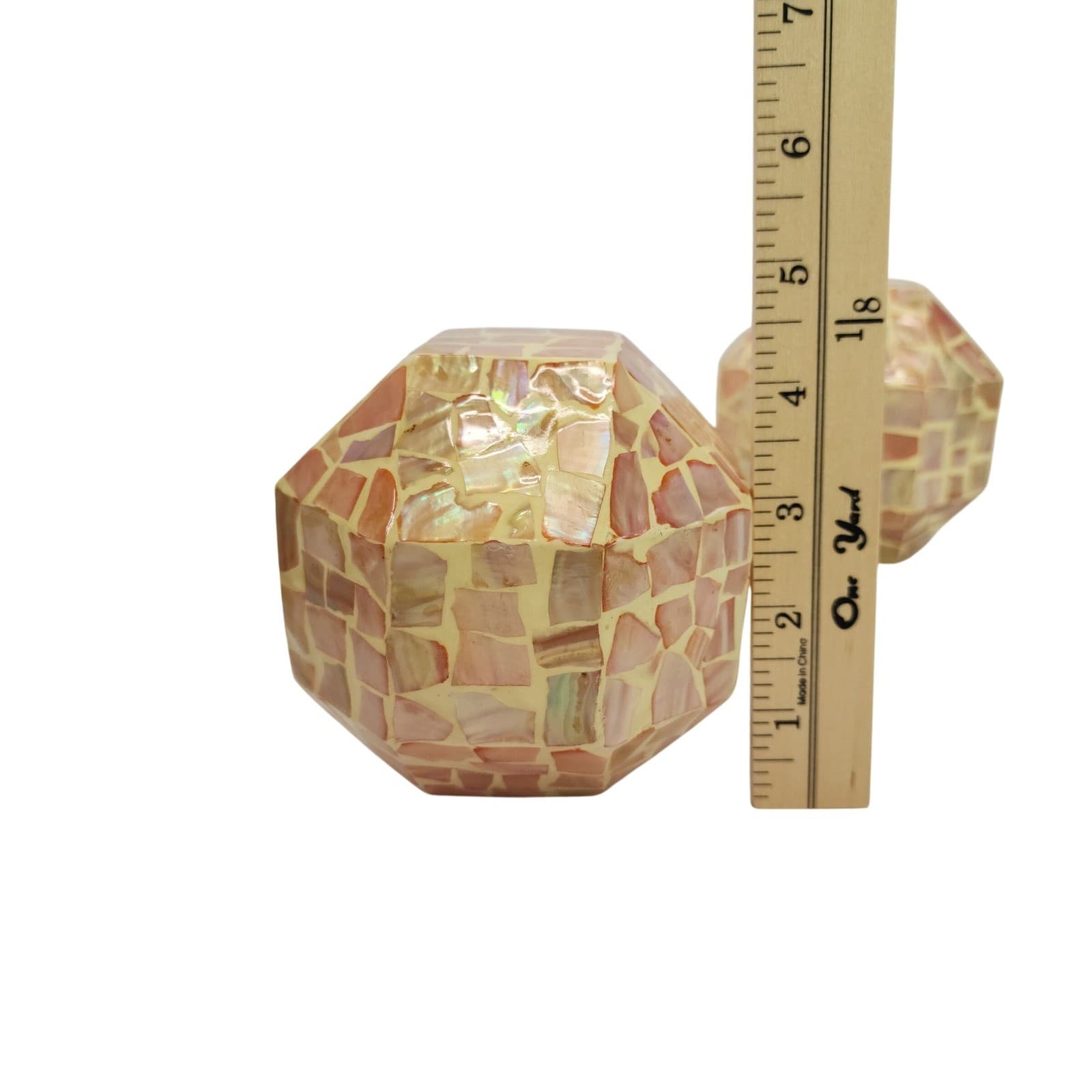 Mother of Pearl Mosaic Decorative Spheres Faceted Geometric Orbs Set of 4 - Thumbnail 6