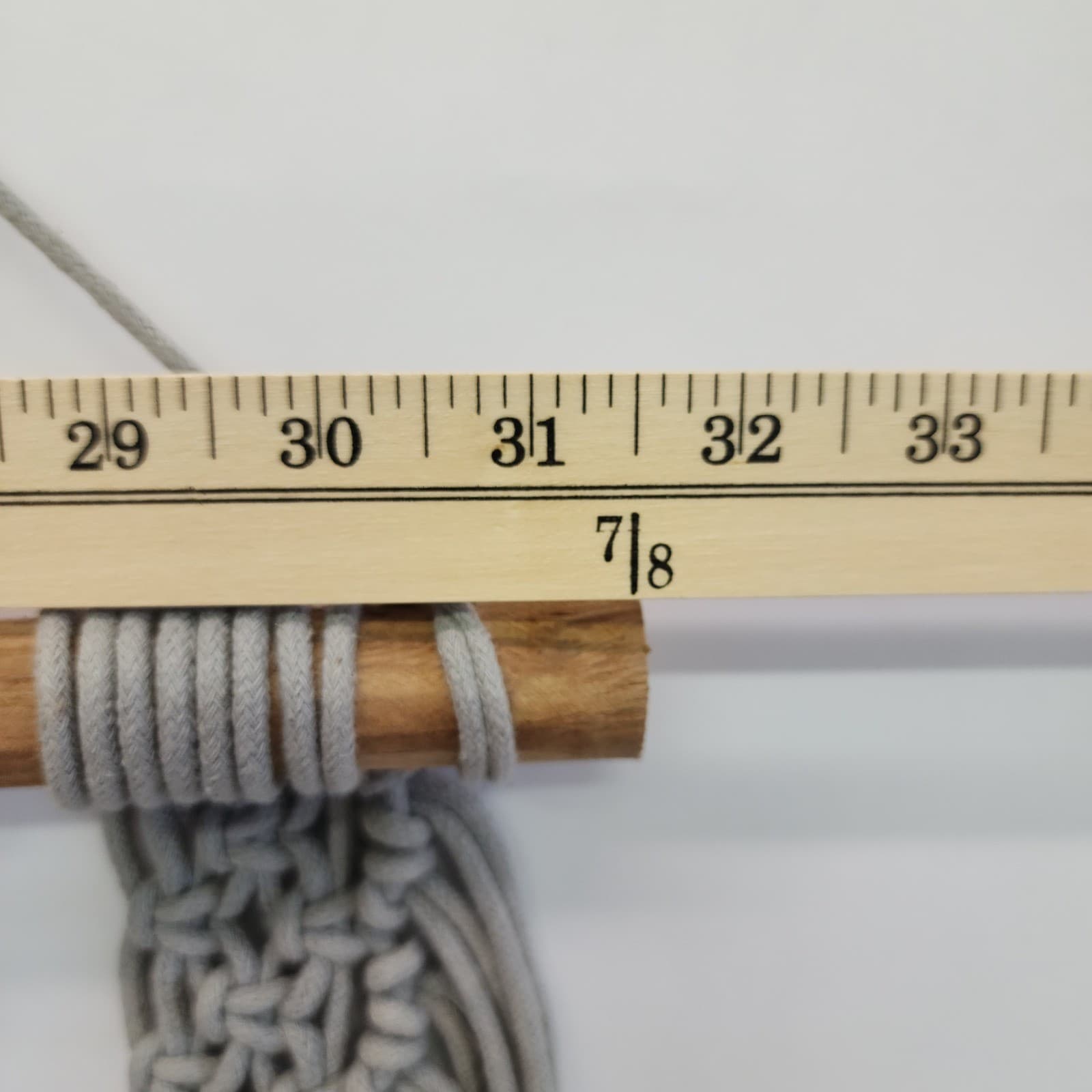 Boho Macrame Wall Hanging Grey Cotton Fringe with Wood Beads and Dowel 31.5x28in - Thumbnail 5