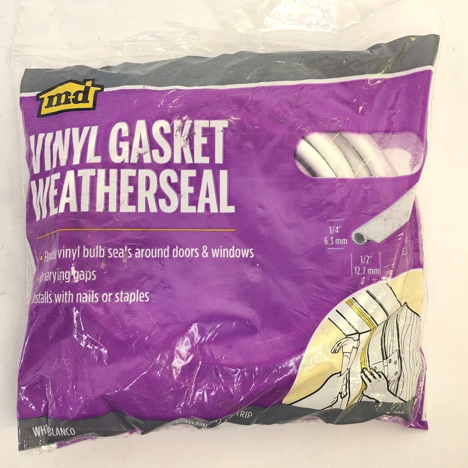 M-D Vinyl Gasket Weatherseal White 1/2" x 1/4" x 17' #78394