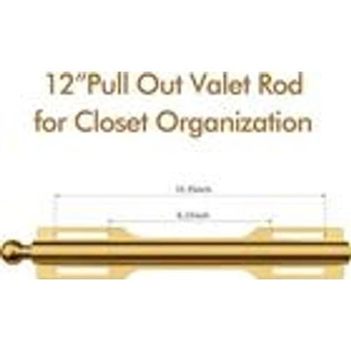 12 Inch Pull Out Valet Rod Closet Organizer Gold Side Mount Metal 30Lb capacity - Thumbnail 3