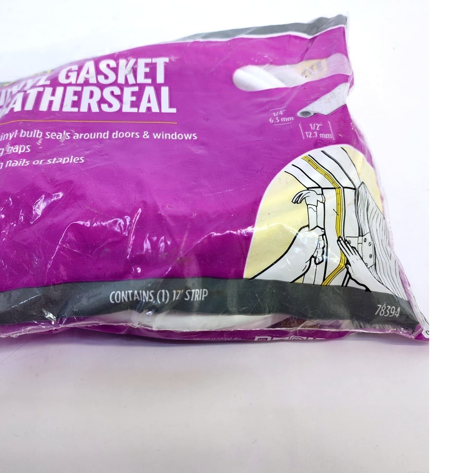 MD White Vinyl Gasket Weatherseal 1/2" x 1/4" 17ft Door Window Seal 78394 - Thumbnail 4