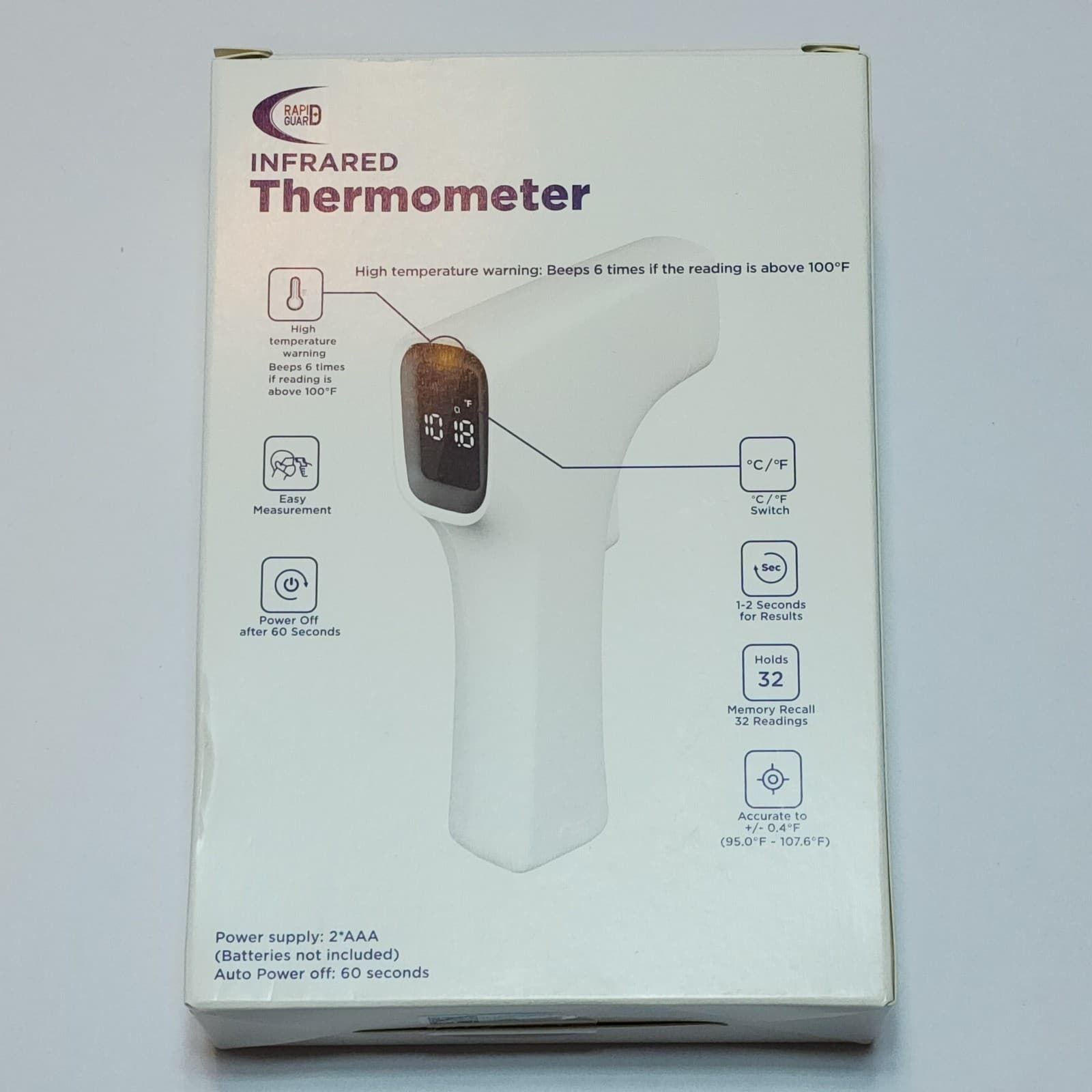 Rapid Guard Infrared Thermometer Digital Non-Contact Forehead AET-R1B1 White