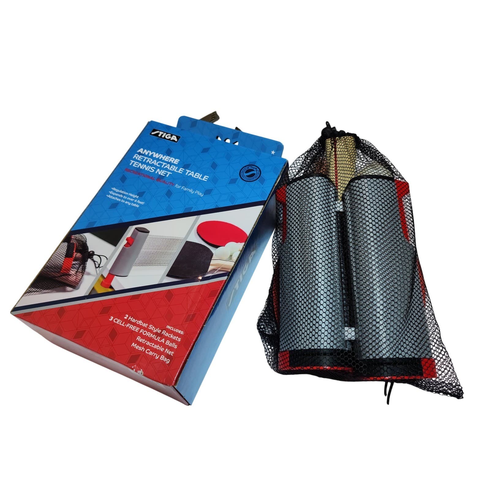 STIGA Anywhere Retractable Table Tennis Net Set 2 Rackets 3 Balls Mesh Bag - Thumbnail 7