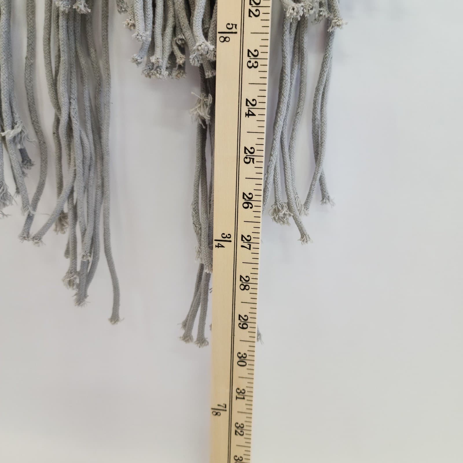 Boho Macrame Wall Hanging Grey Cotton Fringe with Wood Beads and Dowel 31.5x28in - Thumbnail 6