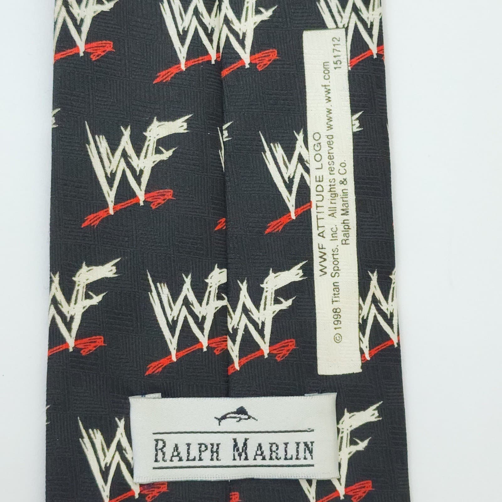 Vintage 1998 Ralph Marlin WWF Attitude Era Necktie Black Wrestling Men's Tie - Thumbnail 3