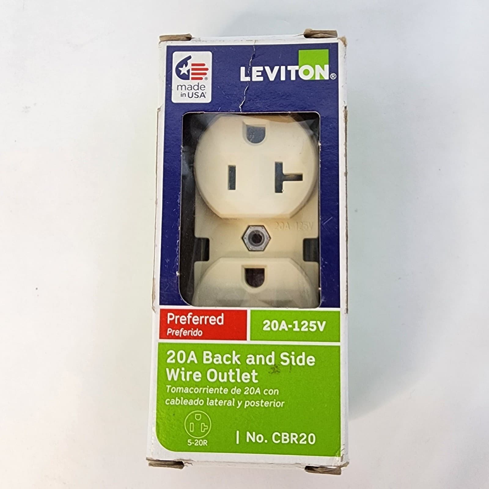 Leviton CBR20 Ivory 20A 125V Back and Side Wire Duplex Outlet NEMA 5-20R