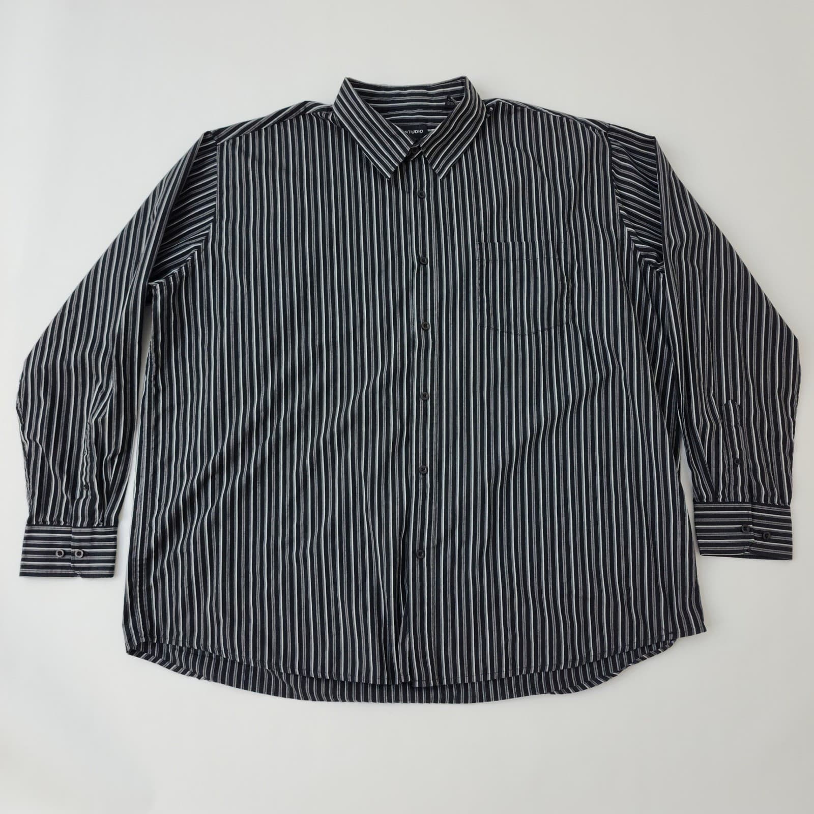 MB Studio Mens 3XLT Striped Button Down Shirt Black White Grey Long Sleeve Tall
