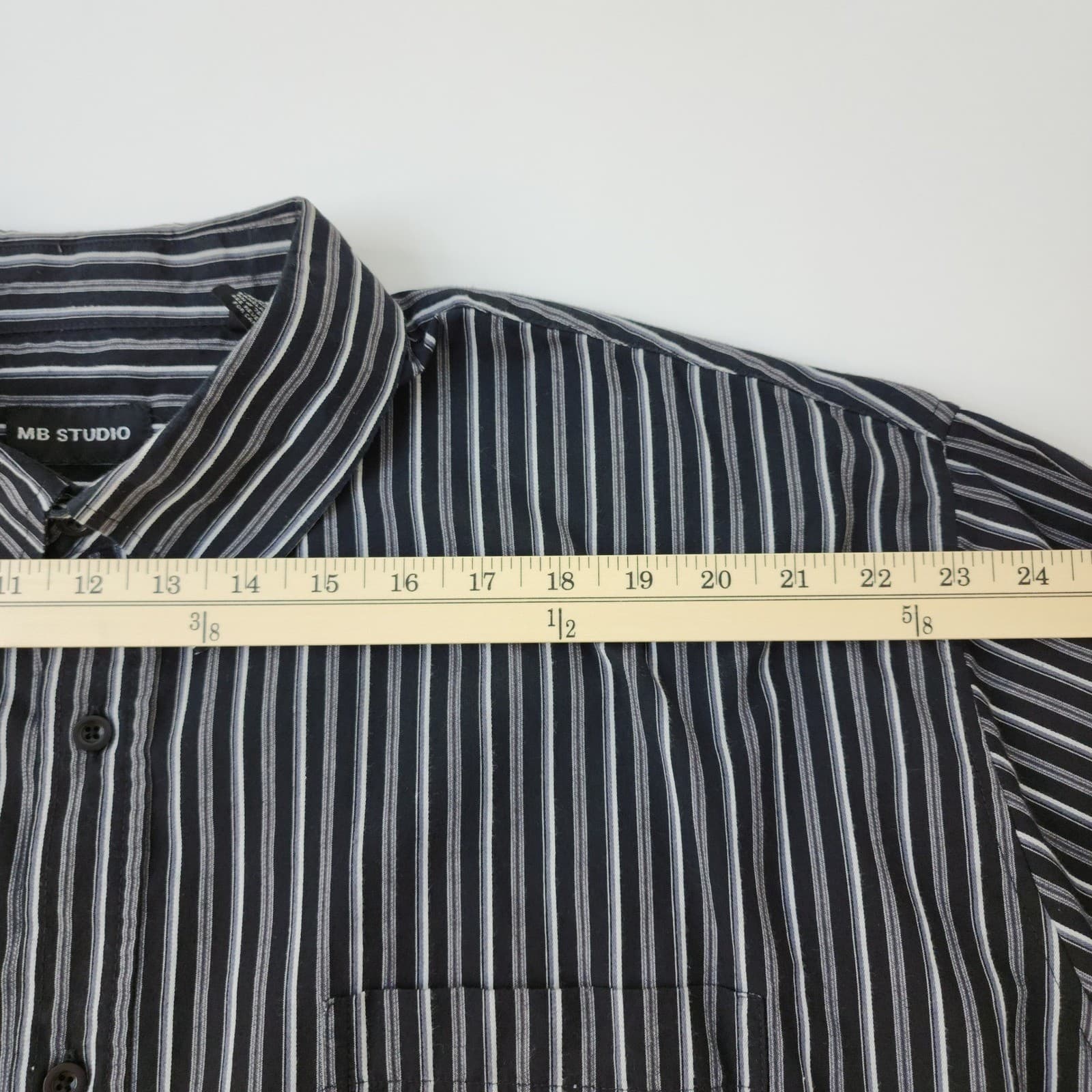 MB Studio Mens 3XLT Striped Button Down Shirt Black White Grey Long Sleeve Tall - Thumbnail 5