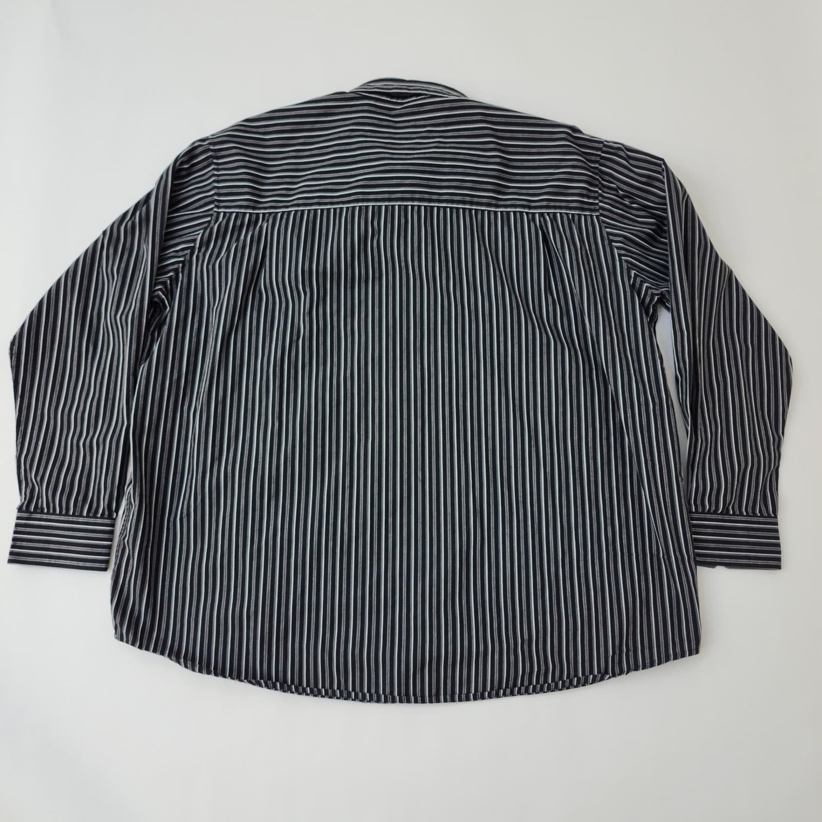 MB Studio Mens 3XLT Striped Button Down Shirt Black White Grey Long Sleeve Tall - Thumbnail 2