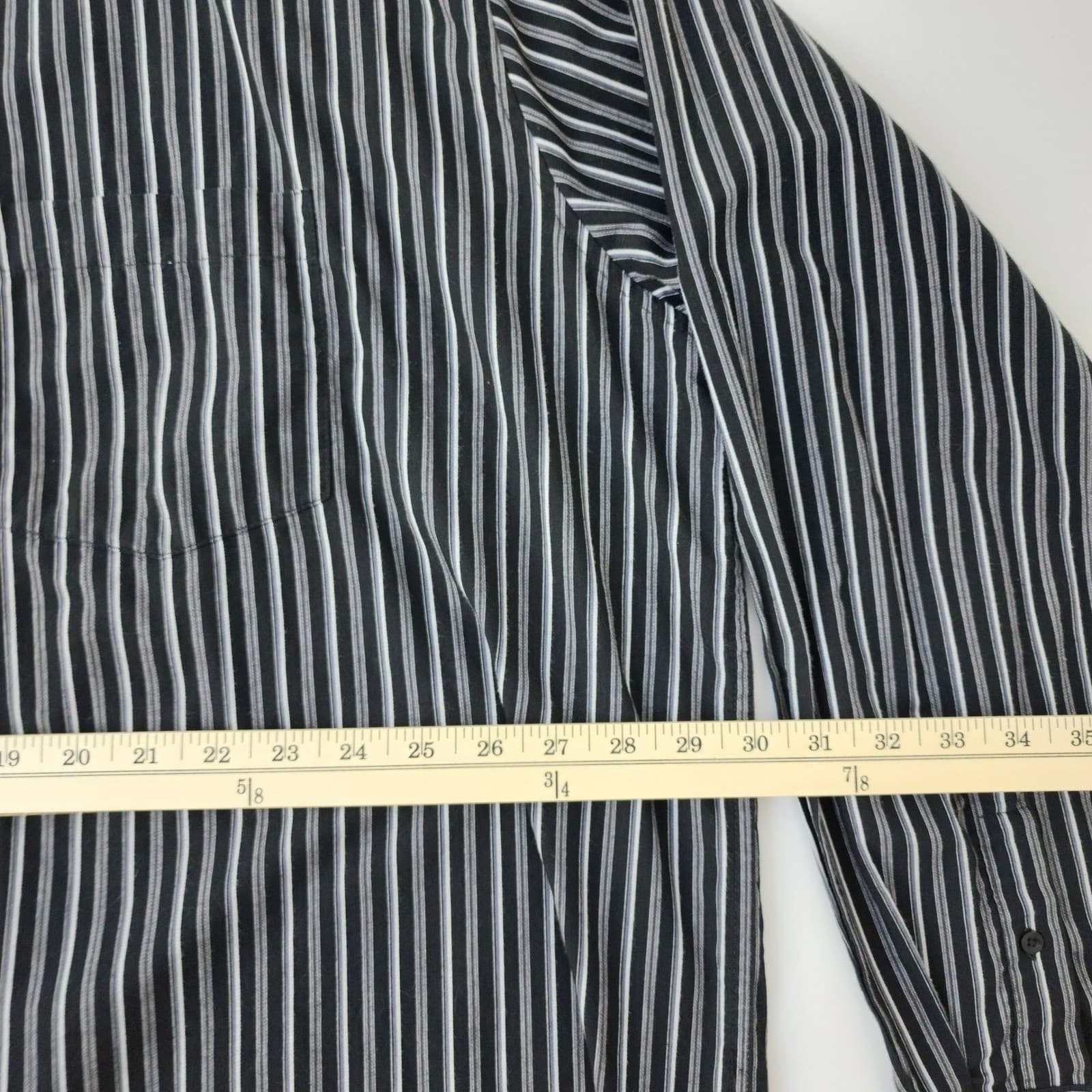 MB Studio Mens 3XLT Striped Button Down Shirt Black White Grey Long Sleeve Tall - Thumbnail 8