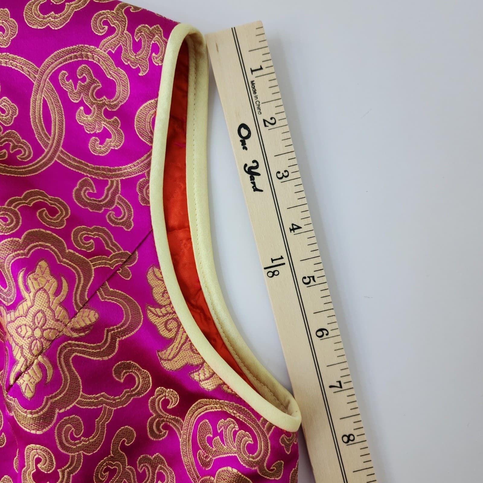 Magenta Pink Gold Brocade Cheongsam Qipao Dress Sleeveless Mandarin Collar Frog - Thumbnail 5