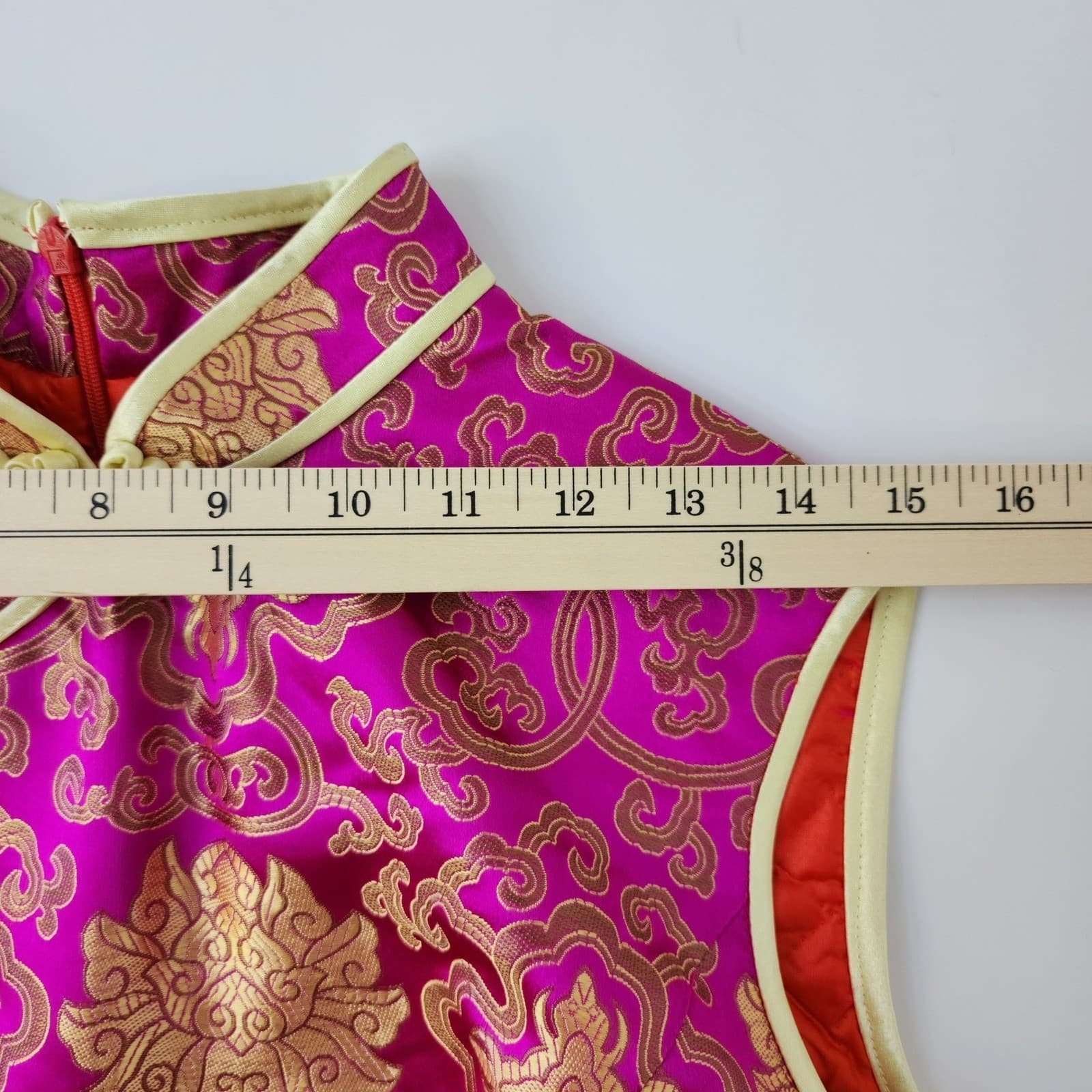 Magenta Pink Gold Brocade Cheongsam Qipao Dress Sleeveless Mandarin Collar Frog - Thumbnail 4