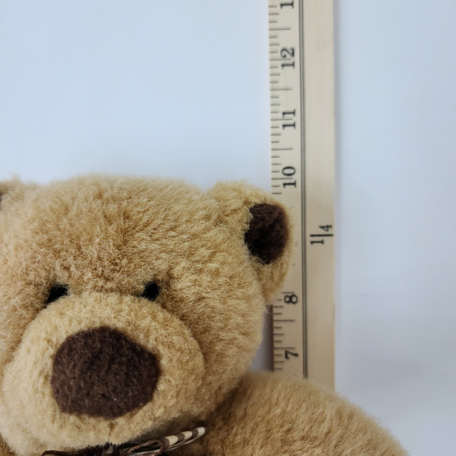 Classic Tan Plush Teddy Bear with Gingham Checkered Bow 10 Inch Stuffed Animal - Thumbnail 4