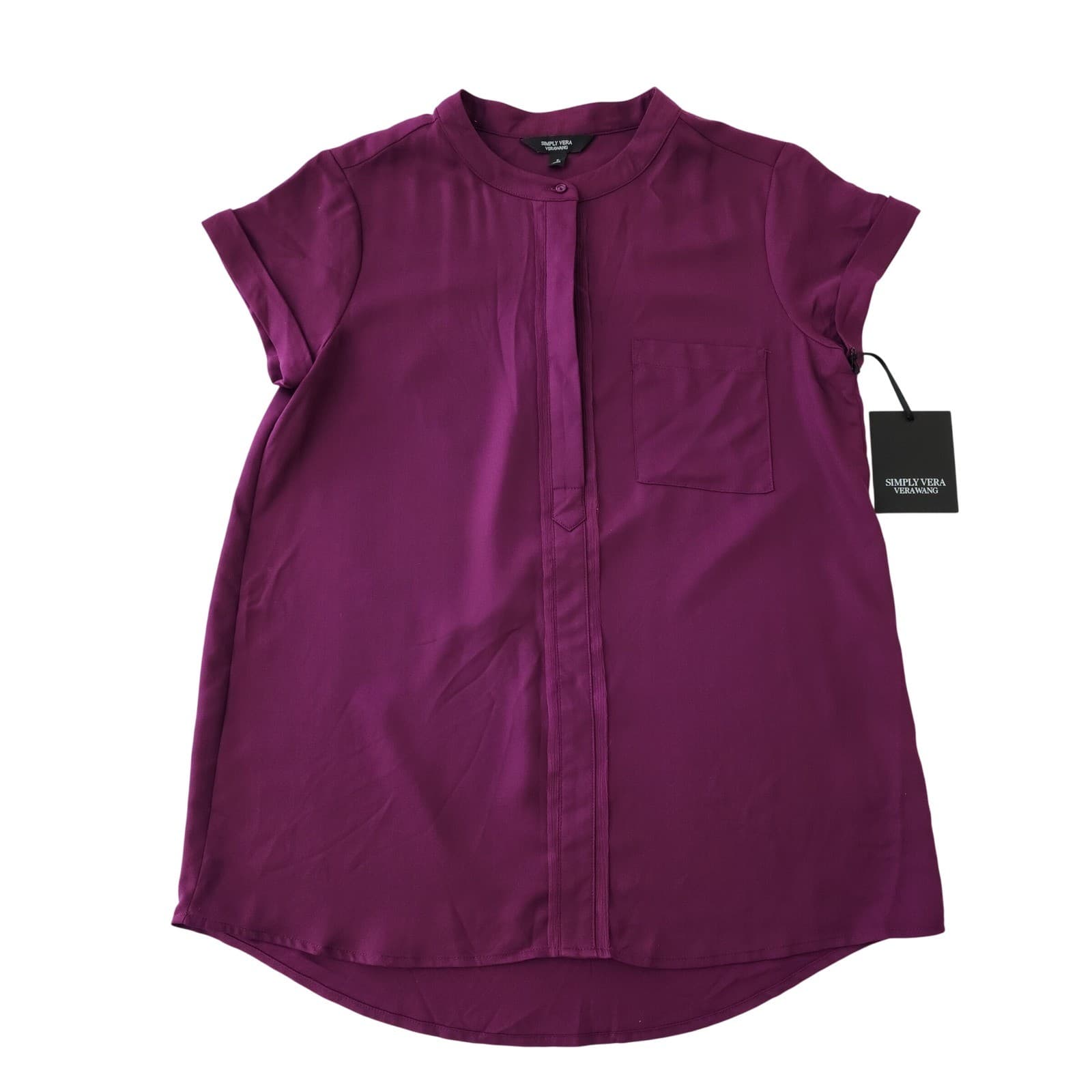 Simply Vera Wang Women Small Pansy Plum Short Sleeve Popover Blouse WV81W506RS S