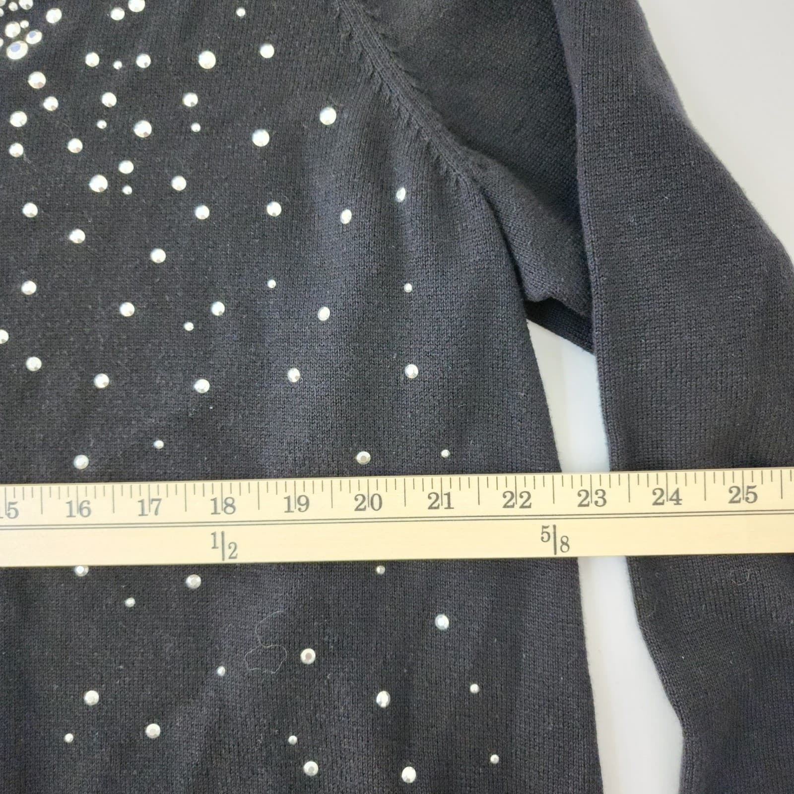 Verve Ami Womens 1X Black Rhinestone Embellished V-Neck Knit Sweater Top - Thumbnail 9