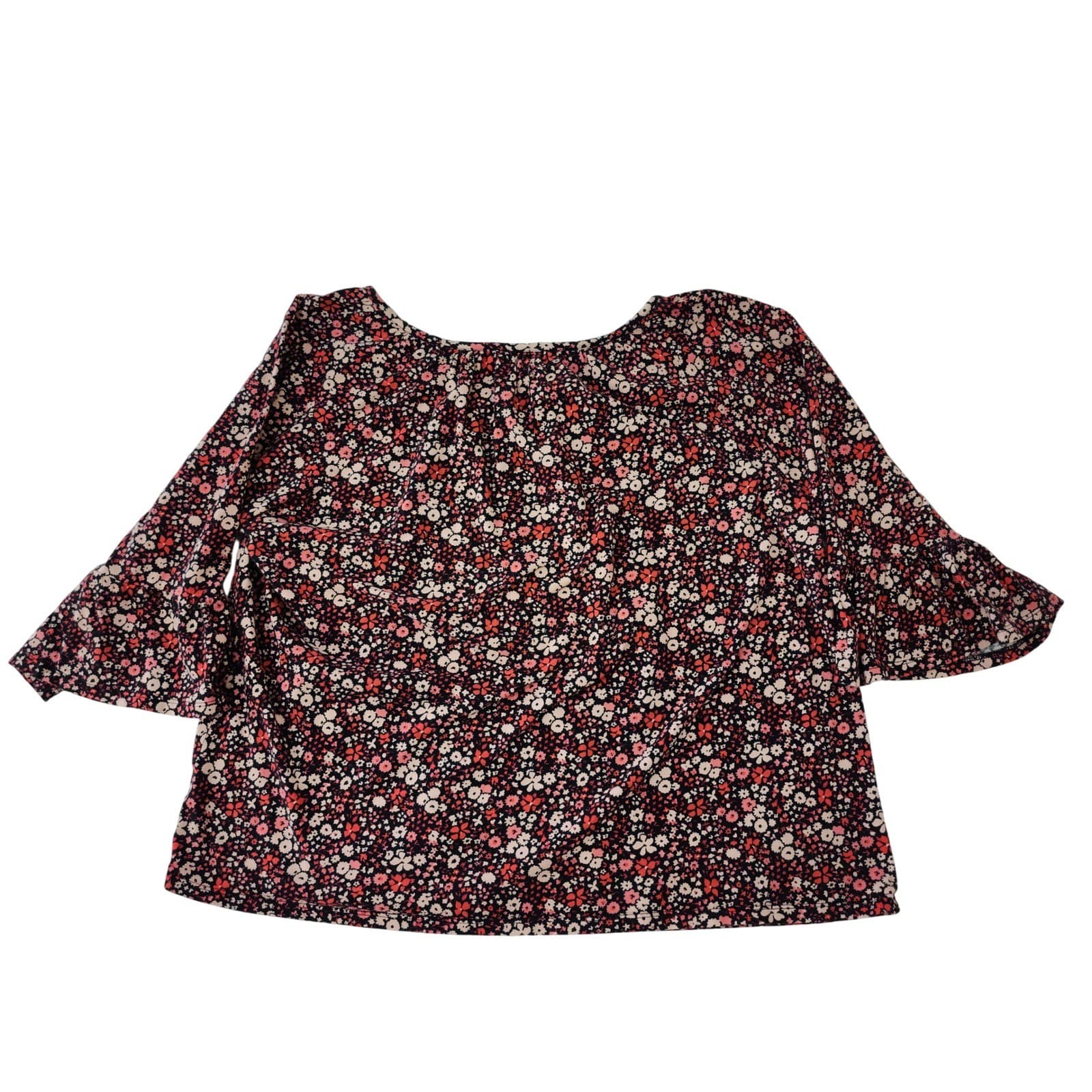 Michael Michael Kors Womens Large Floral Bell Sleeve Blouse Pink Red Black Top - Thumbnail 2