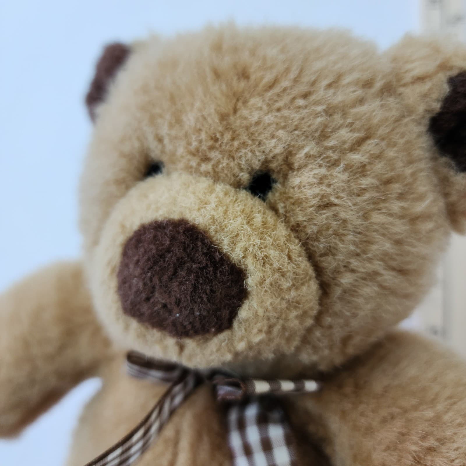 Classic Tan Plush Teddy Bear with Gingham Checkered Bow 10 Inch Stuffed Animal - Thumbnail 6