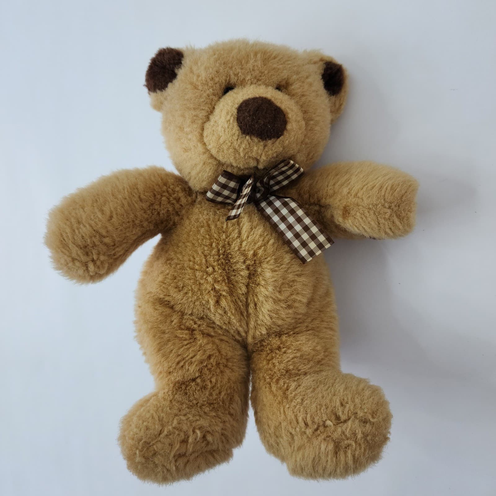 Classic Tan Plush Teddy Bear with Gingham Checkered Bow 10 Inch Stuffed Animal - Thumbnail 3