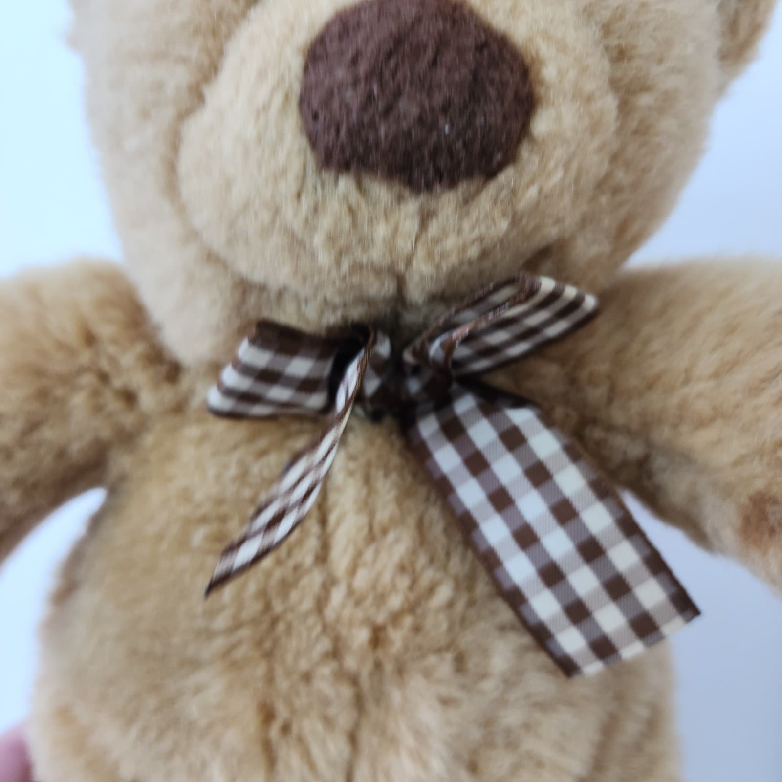 Classic Tan Plush Teddy Bear with Gingham Checkered Bow 10 Inch Stuffed Animal - Thumbnail 5